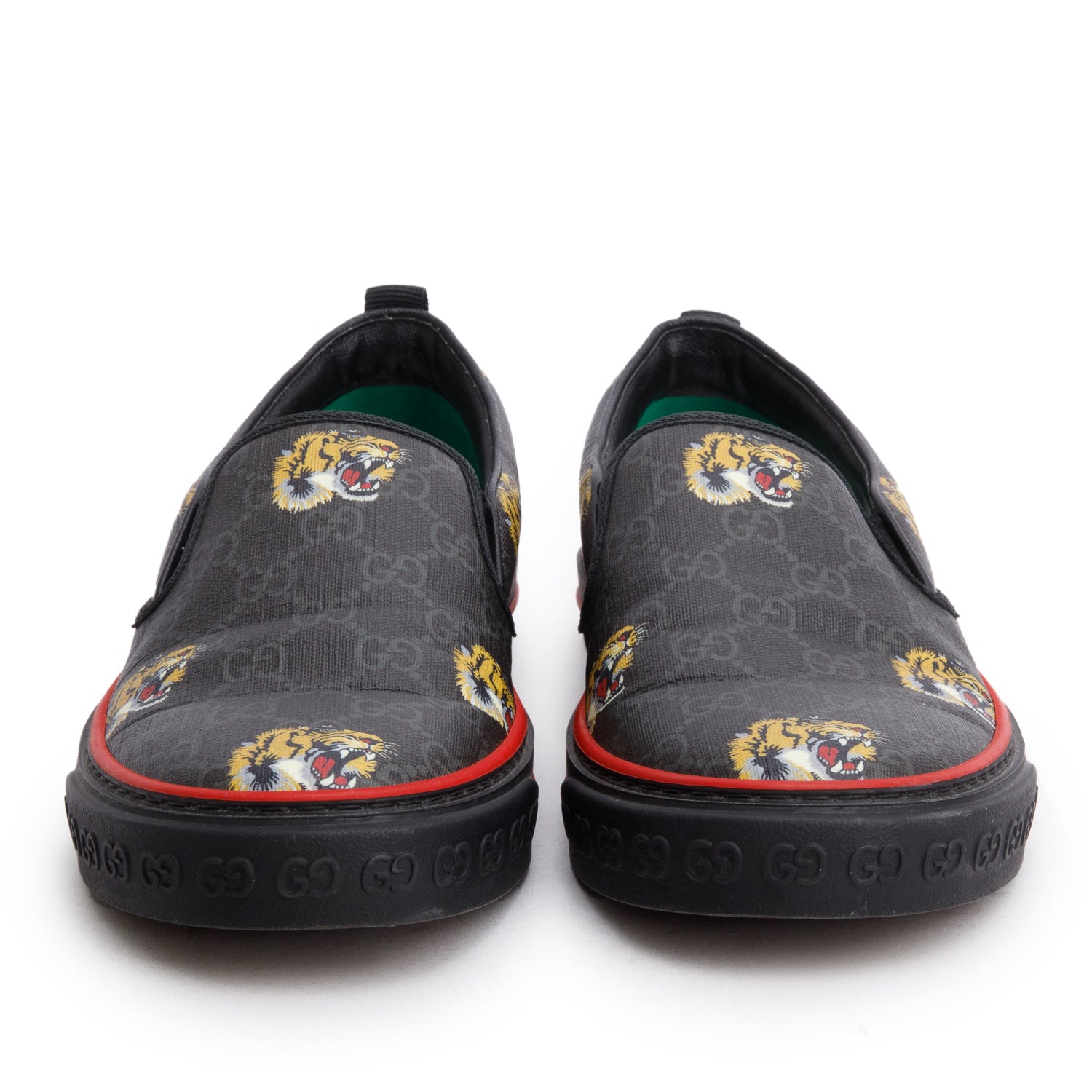Gucci Black Tigers GG Supreme Canvas Tennis 1977 Slip On Sneakers, Men's Size 7