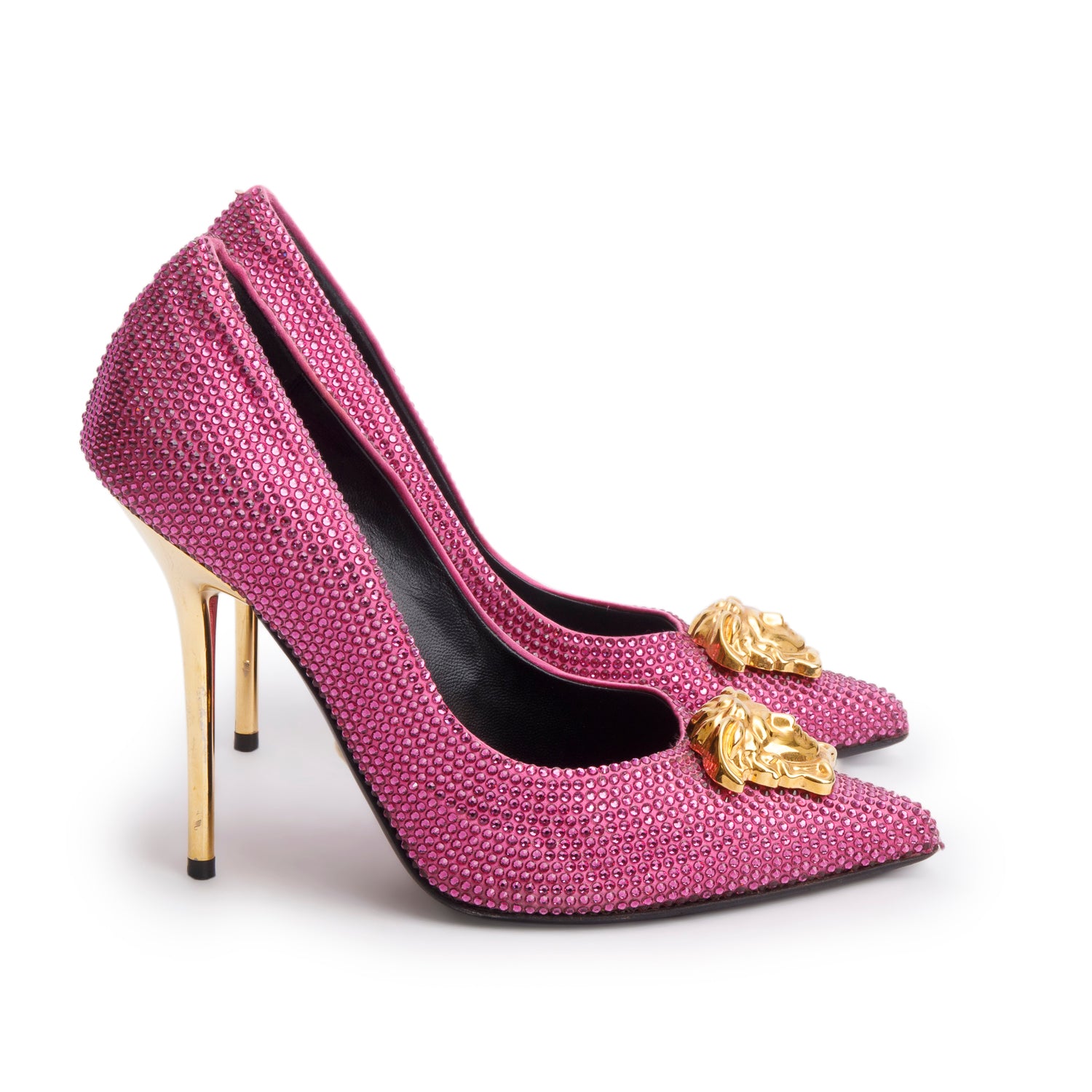 Versace Pink Crystal Medusa Pumps, Size 38.5 w/ Box