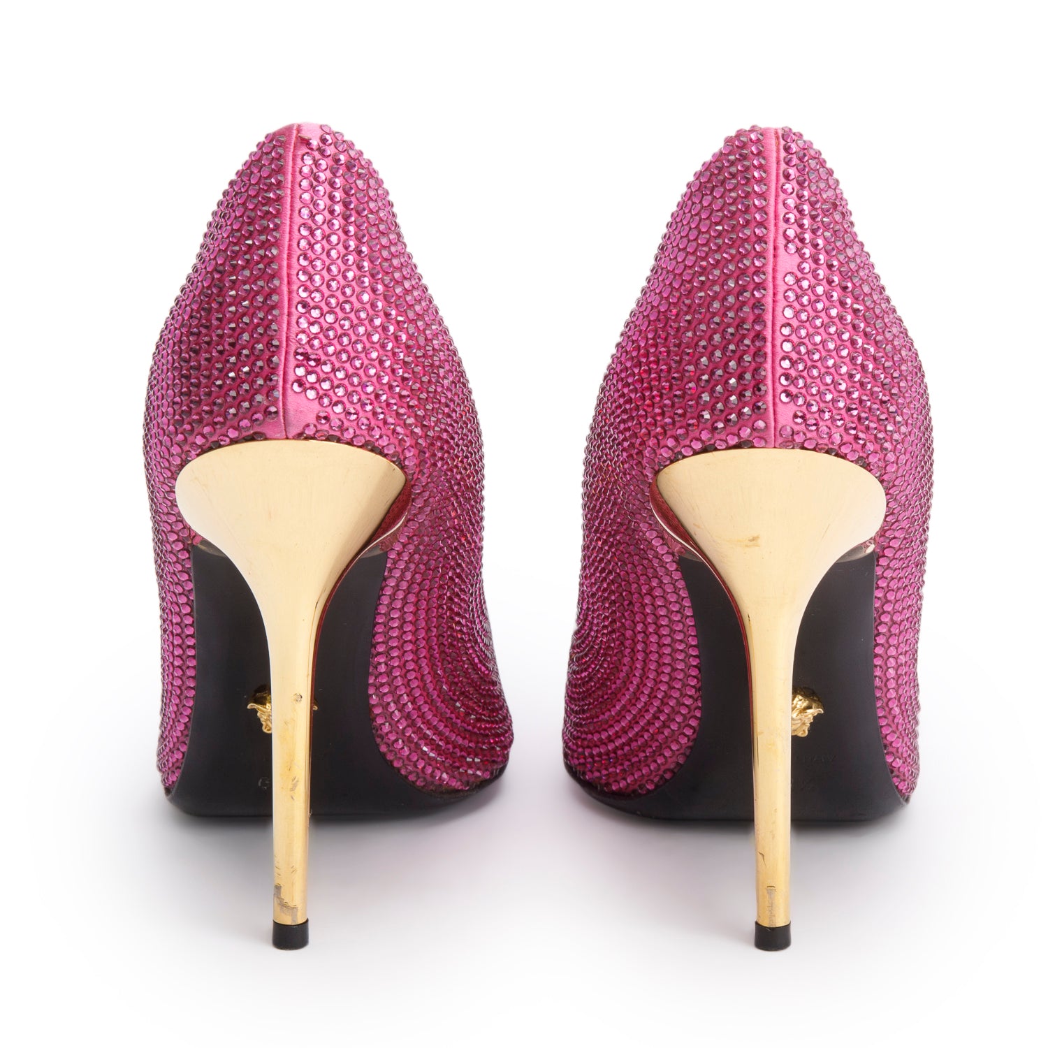 Versace Pink Crystal Medusa Pumps, Size 38.5 w/ Box