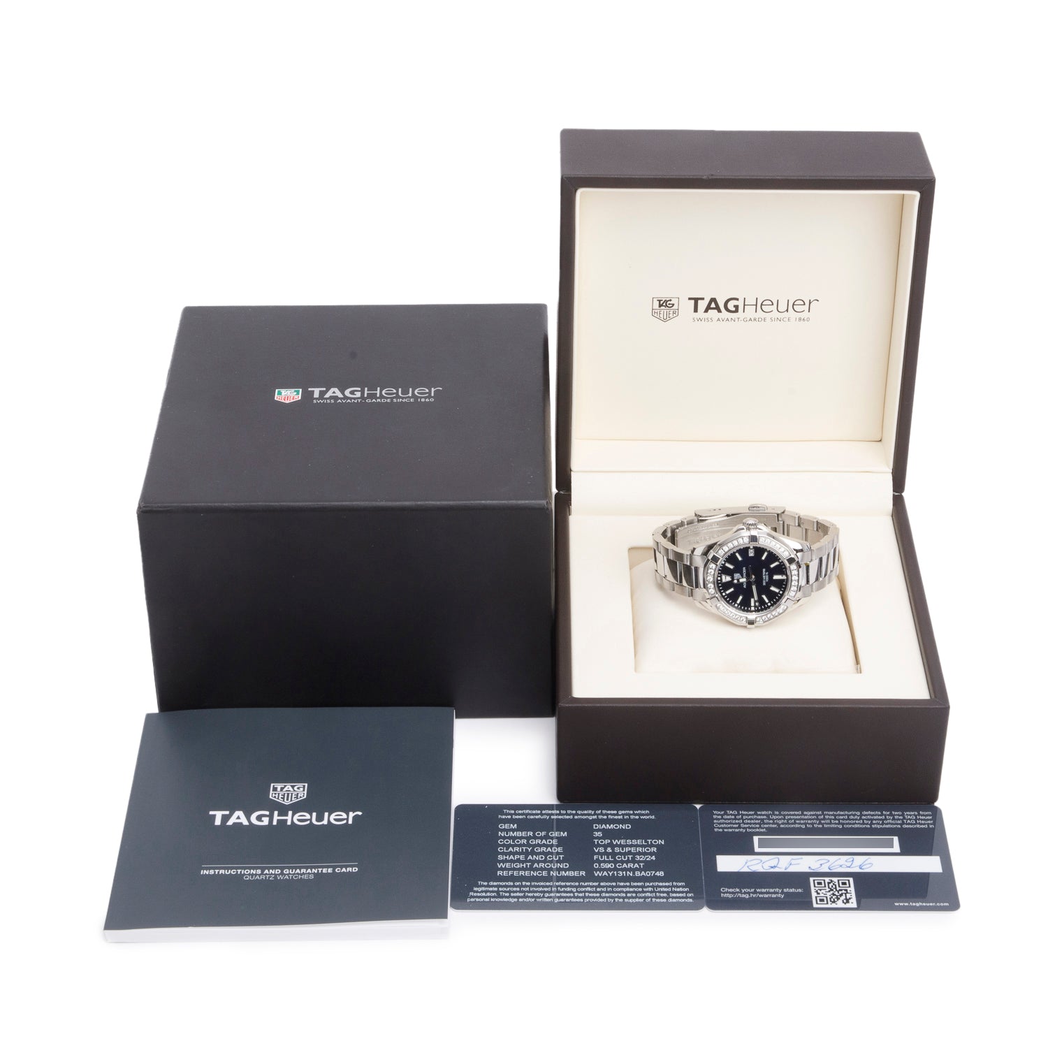 Tag Heuer Stainless Steel Diamond Bezel Aquaracer 35 MM Quartz Watch Blue Dial WAY131N w/ Box & Papers