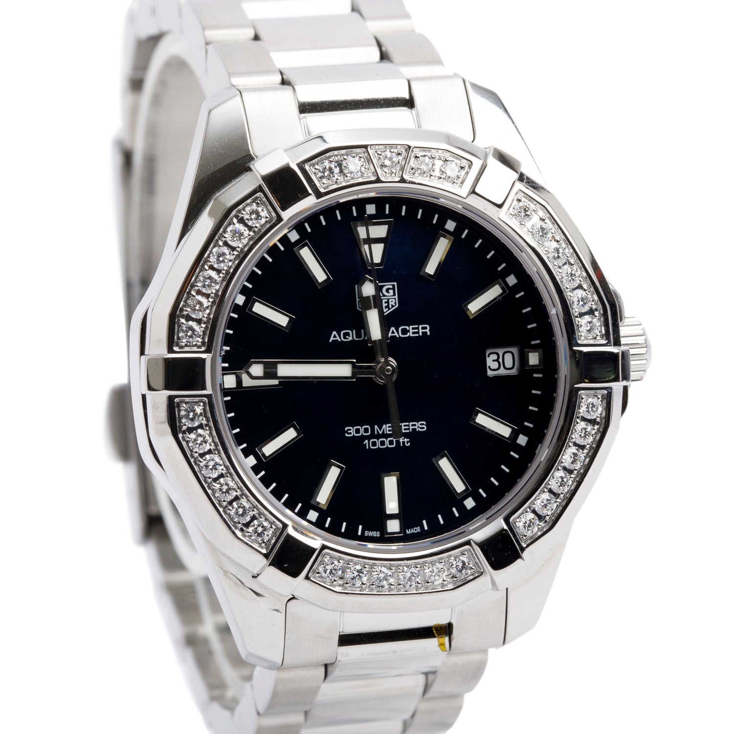 Tag Heuer Stainless Steel Diamond Bezel Aquaracer 35 MM Quartz Watch Blue Dial WAY131N w/ Box & Papers