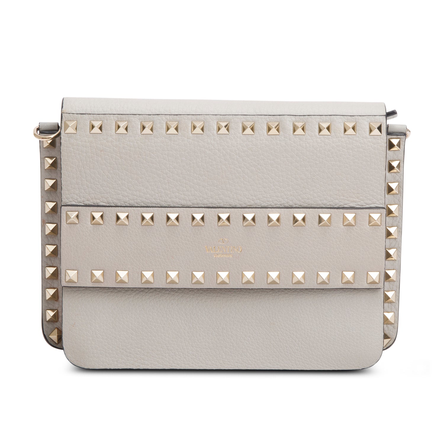 Valentino Grey Vitello Rockstud Side Slip Crossbody Bag w/ Box