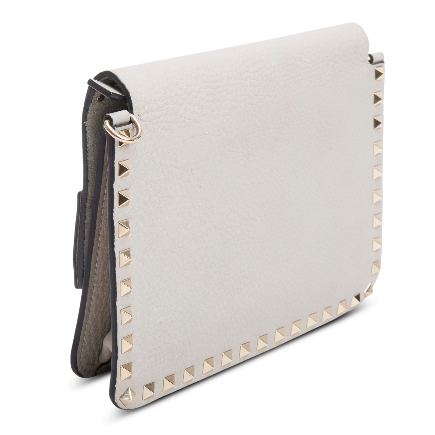 Valentino Grey Vitello Rockstud Side Slip Crossbody Bag w/ Box