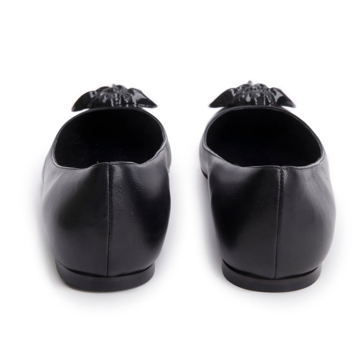 Versace Black Vitello Leather Medusa Insignia Ballerina Shoes, Size 38.5 w/ Box