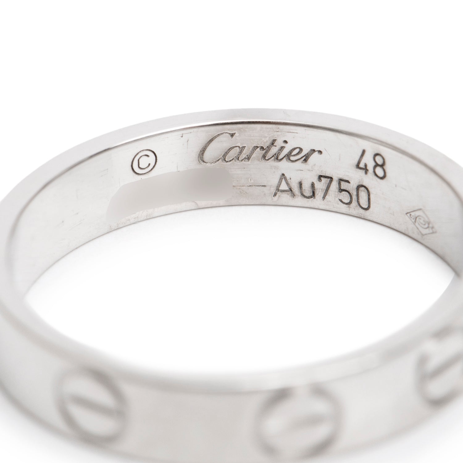 Cartier 18k White Gold 3.6 MM Love Wedding Band Ring, Size 48 4.75
