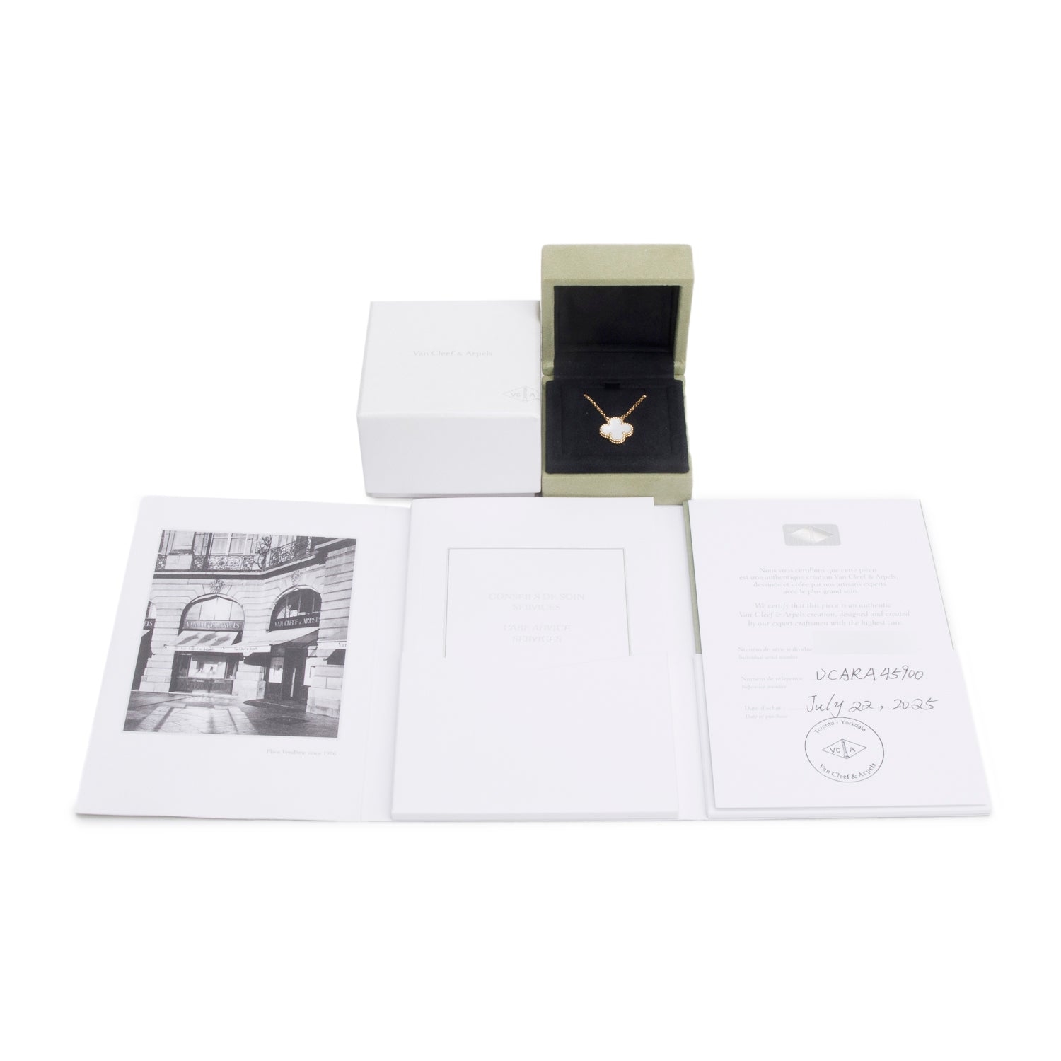 Van Cleef & Arpels 2025 18k Yellow Gold Vintage Alhambra Mother of Pearl Pendant Necklace w/ Box & Papers
