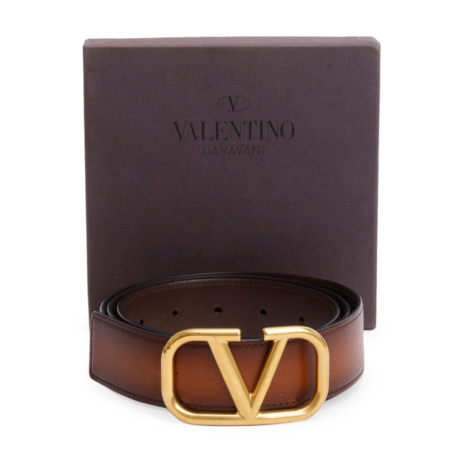 Valentino Brown Calfskin Reversible Vlogo Signature 40 MM Leather Belt, Size 100 40 w/ Box & Receipt