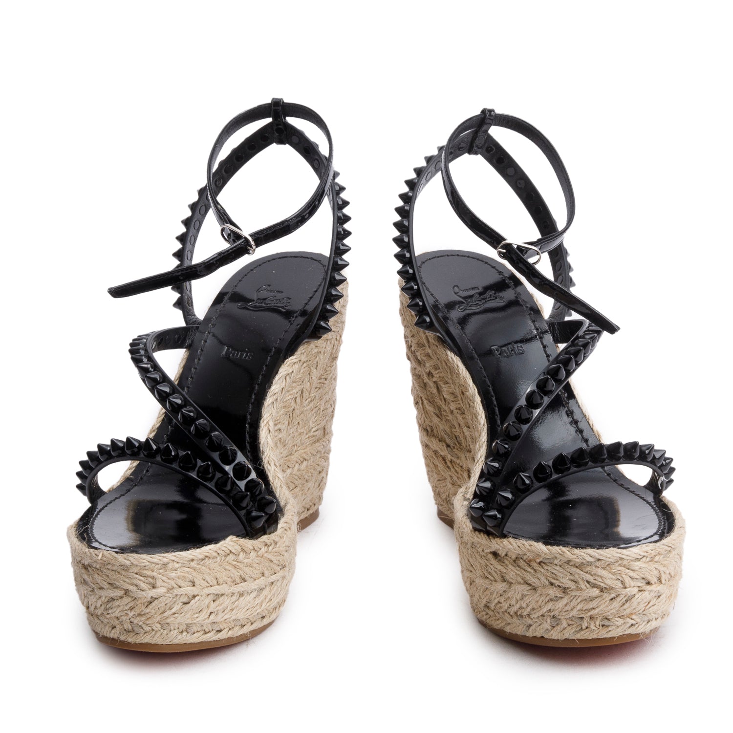 Christian Louboutin Black Patent Leather Mafaldina Zeppa 120 Platform Sandals, Size 40 w/ Box