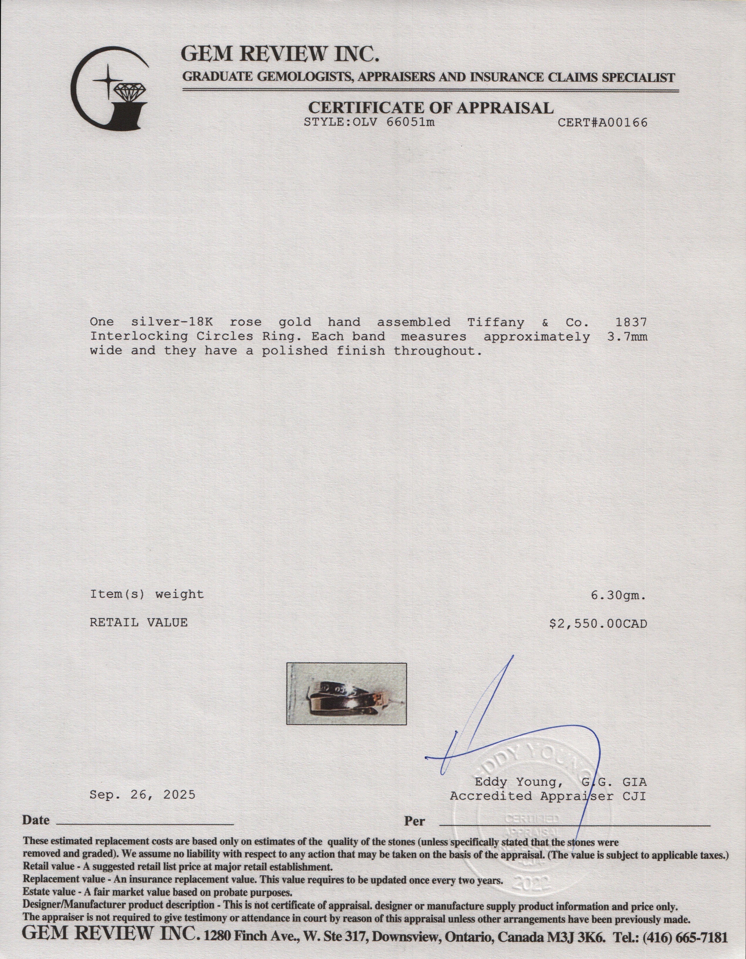 Tiffany & Co. Sterling Silver & 18k Rose Gold 1837 Interlocking Circles Ring, Size 6.75