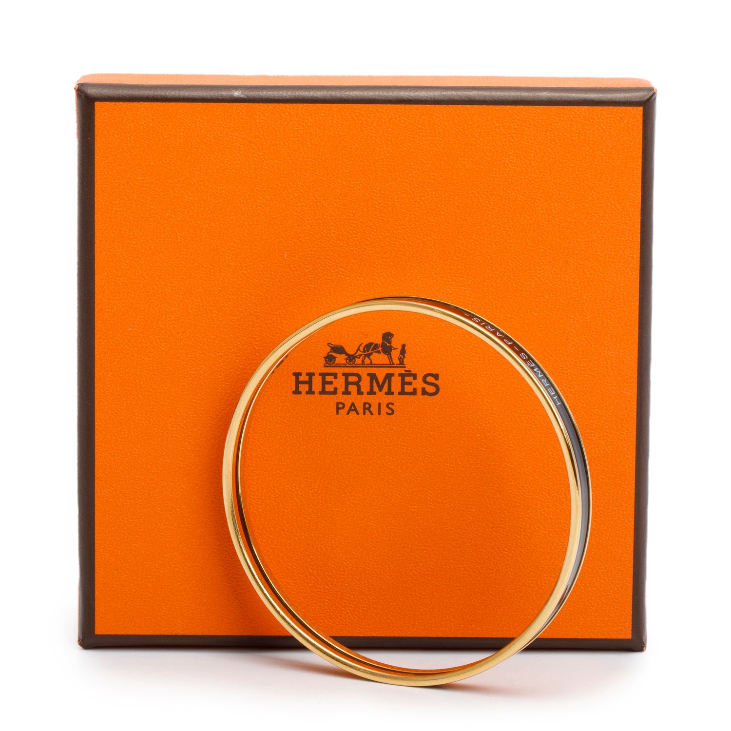 Hermes Gold-Plated Black Enamel Uni Bangle w/ Box