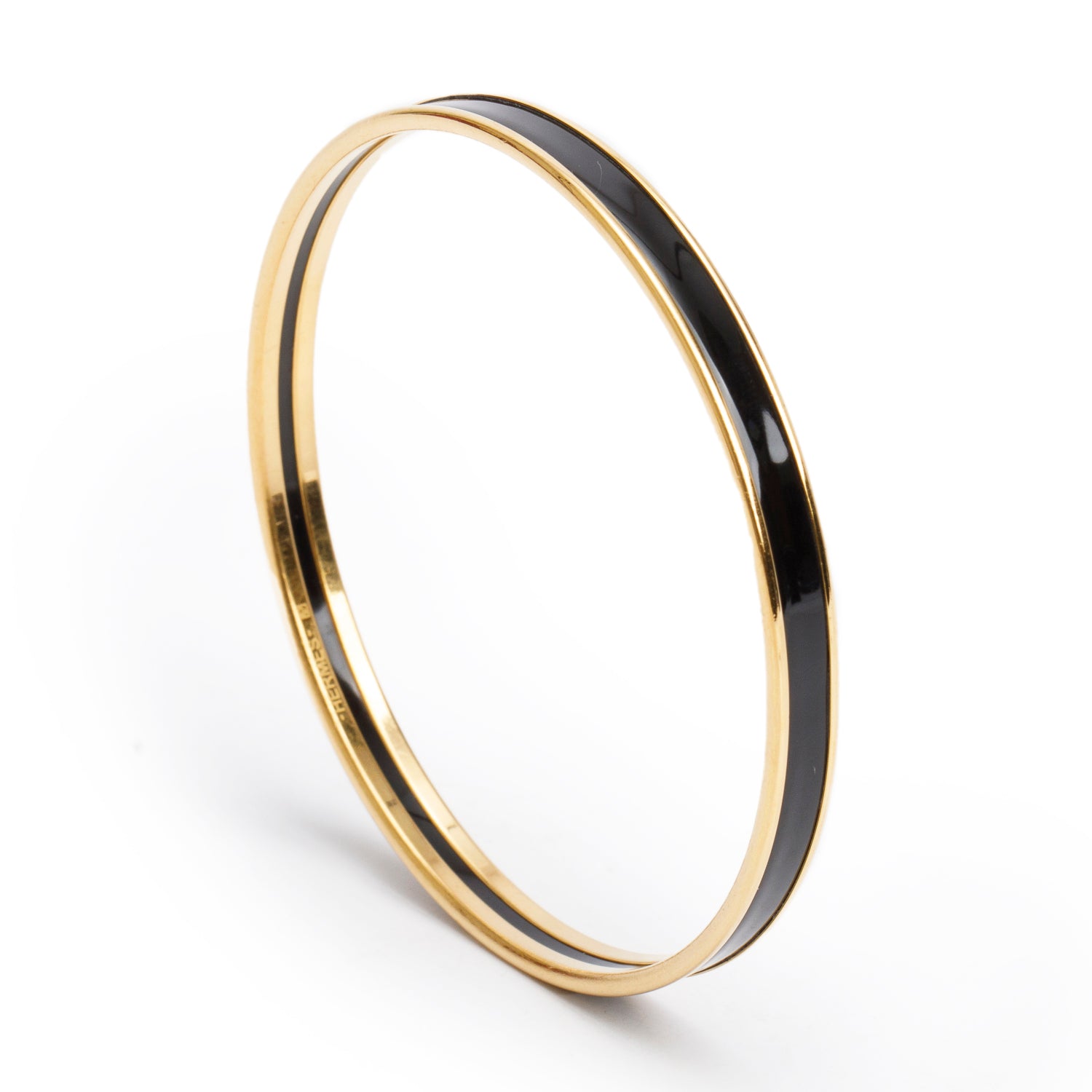 Hermes Gold-Plated Black Enamel Uni Bangle w/ Box