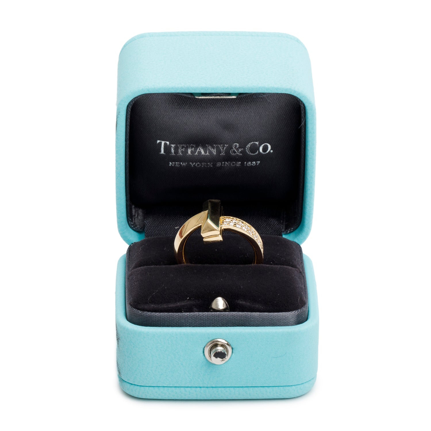 Tiffany & Co. 18k Yellow Gold T1 Diamond Ring, Size 5.5 w/ Box & Receipt