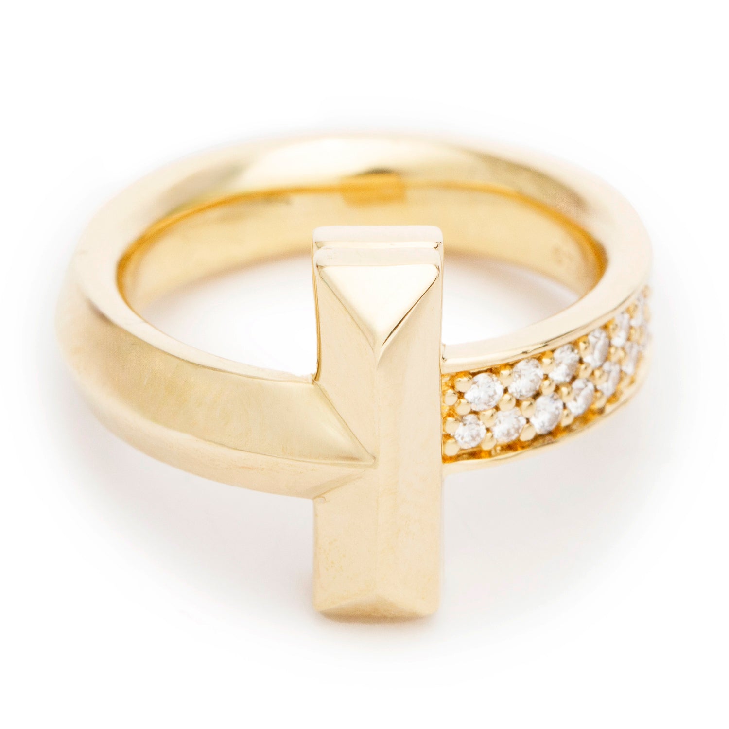 Tiffany & Co. 18k Yellow Gold T1 Diamond Ring, Size 5.5 w/ Box & Receipt