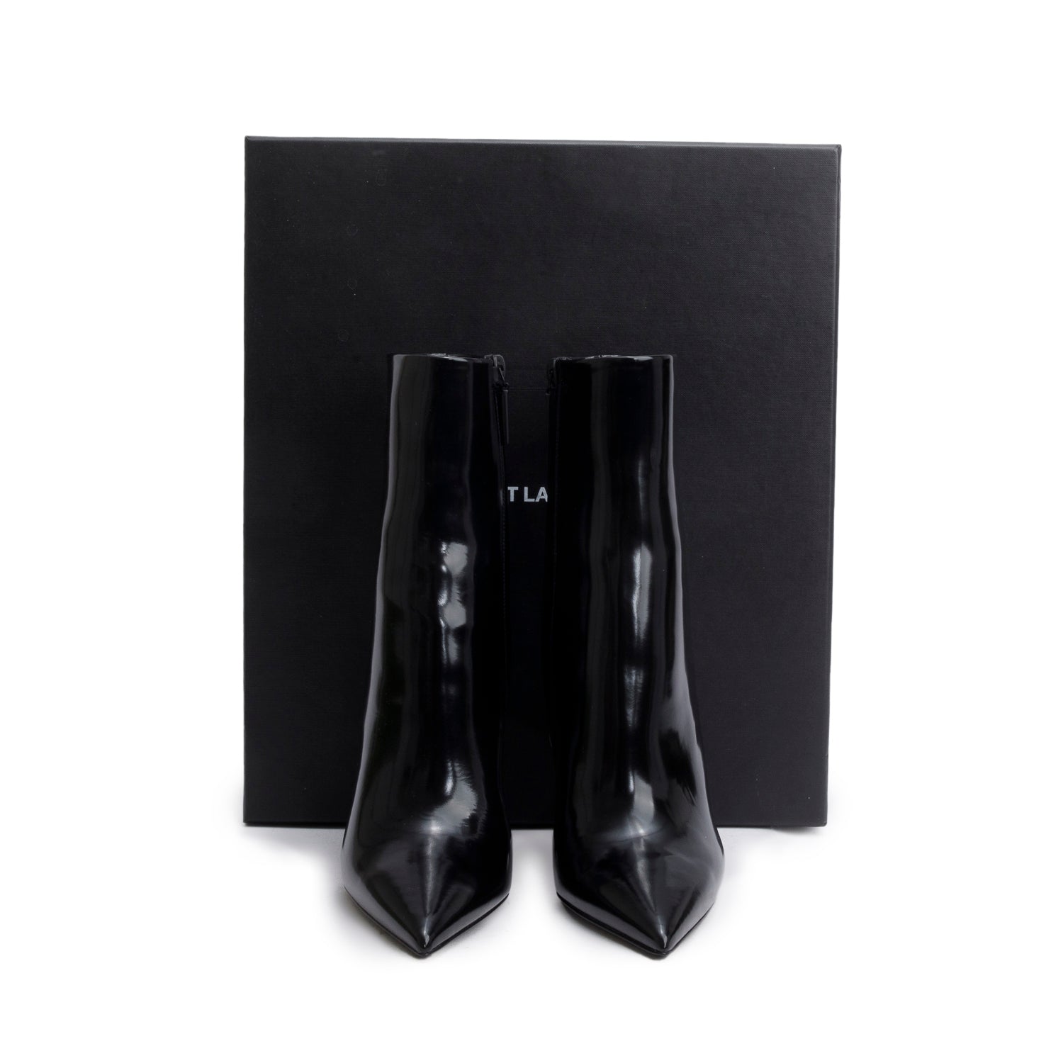 Saint Laurent Black Patent Leather Opyum Ankle Boots, Size 37 w/ Box