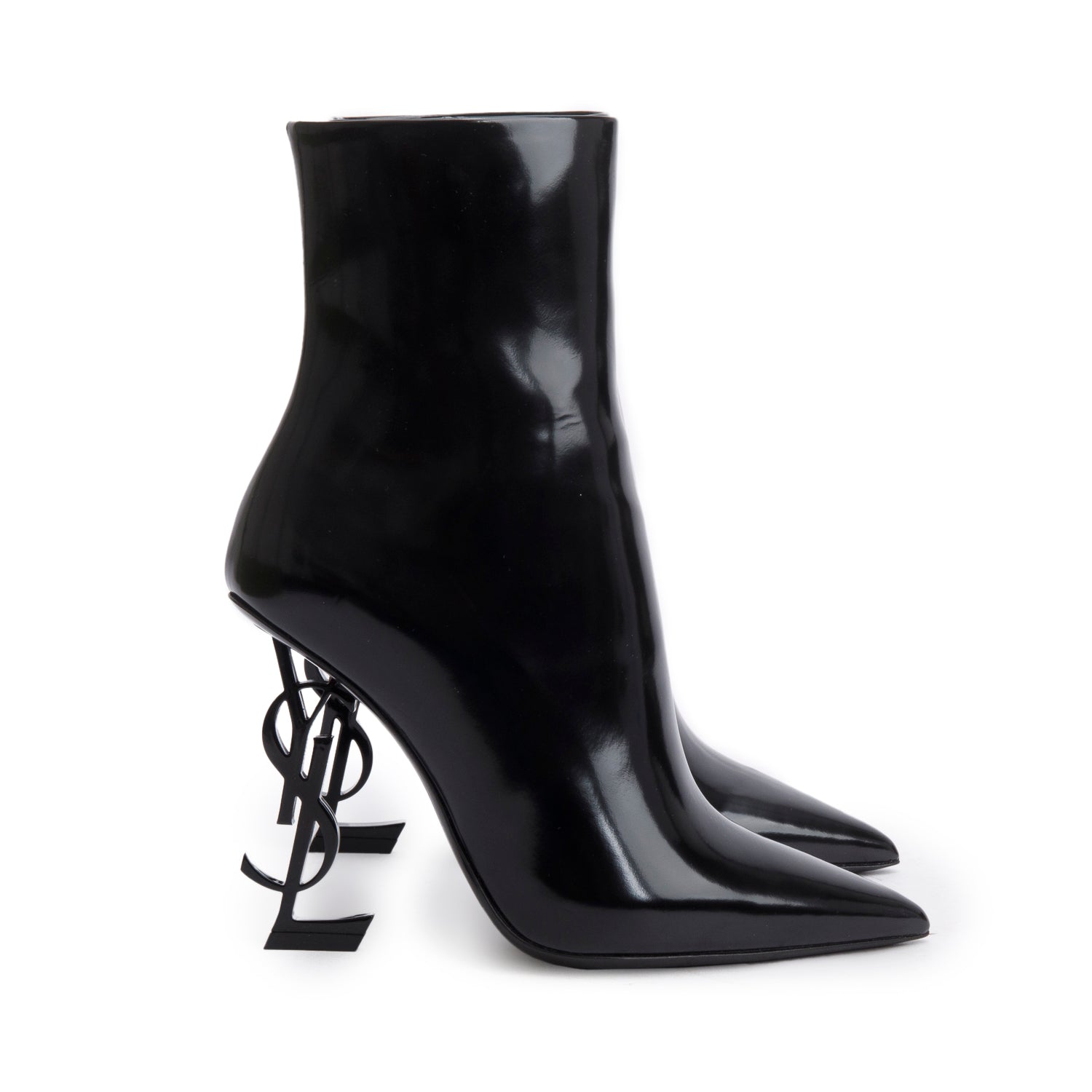 Saint Laurent Black Patent Leather Opyum Ankle Boots, Size 37 w/ Box