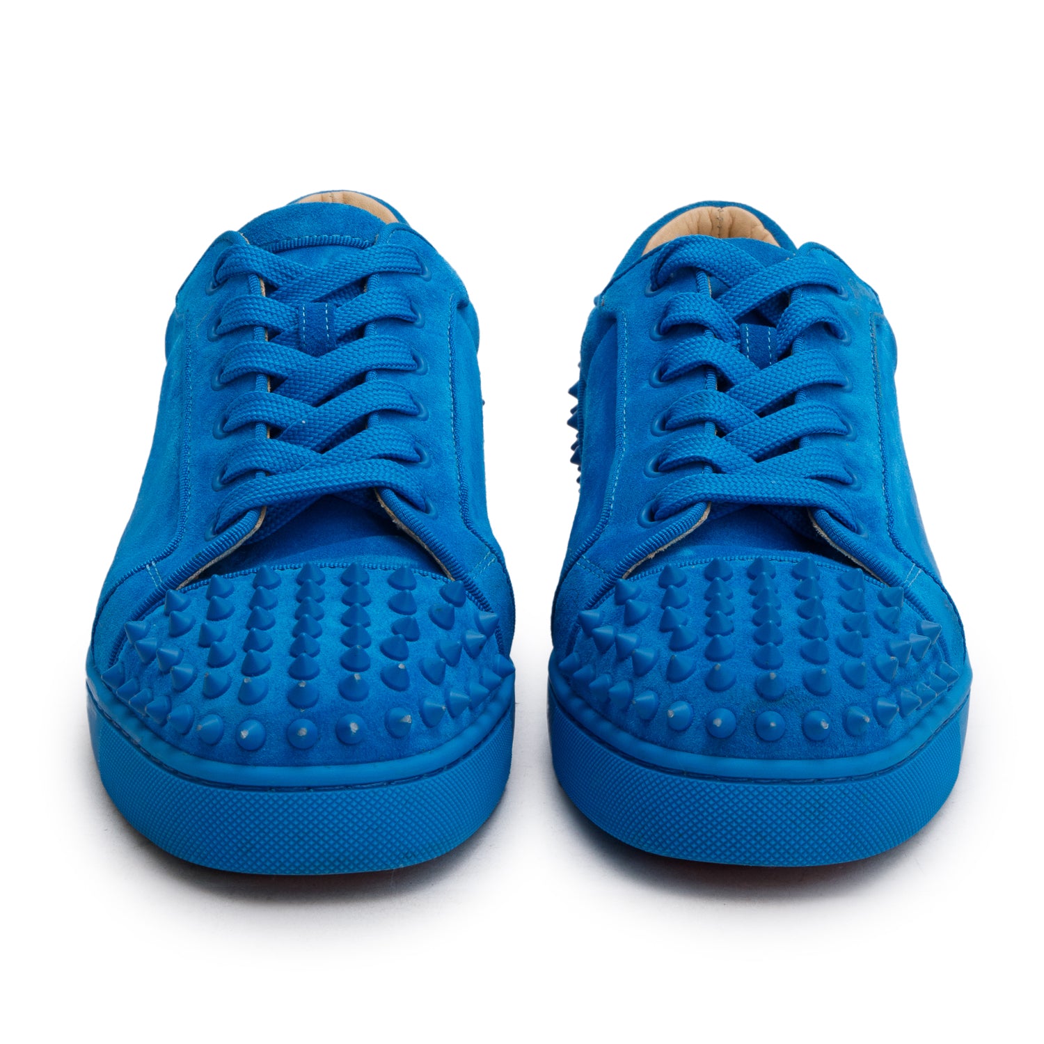 Christian Louboutin Teal Suede Louis Spikes Orlato Sneakers, Size 42 w/ Box