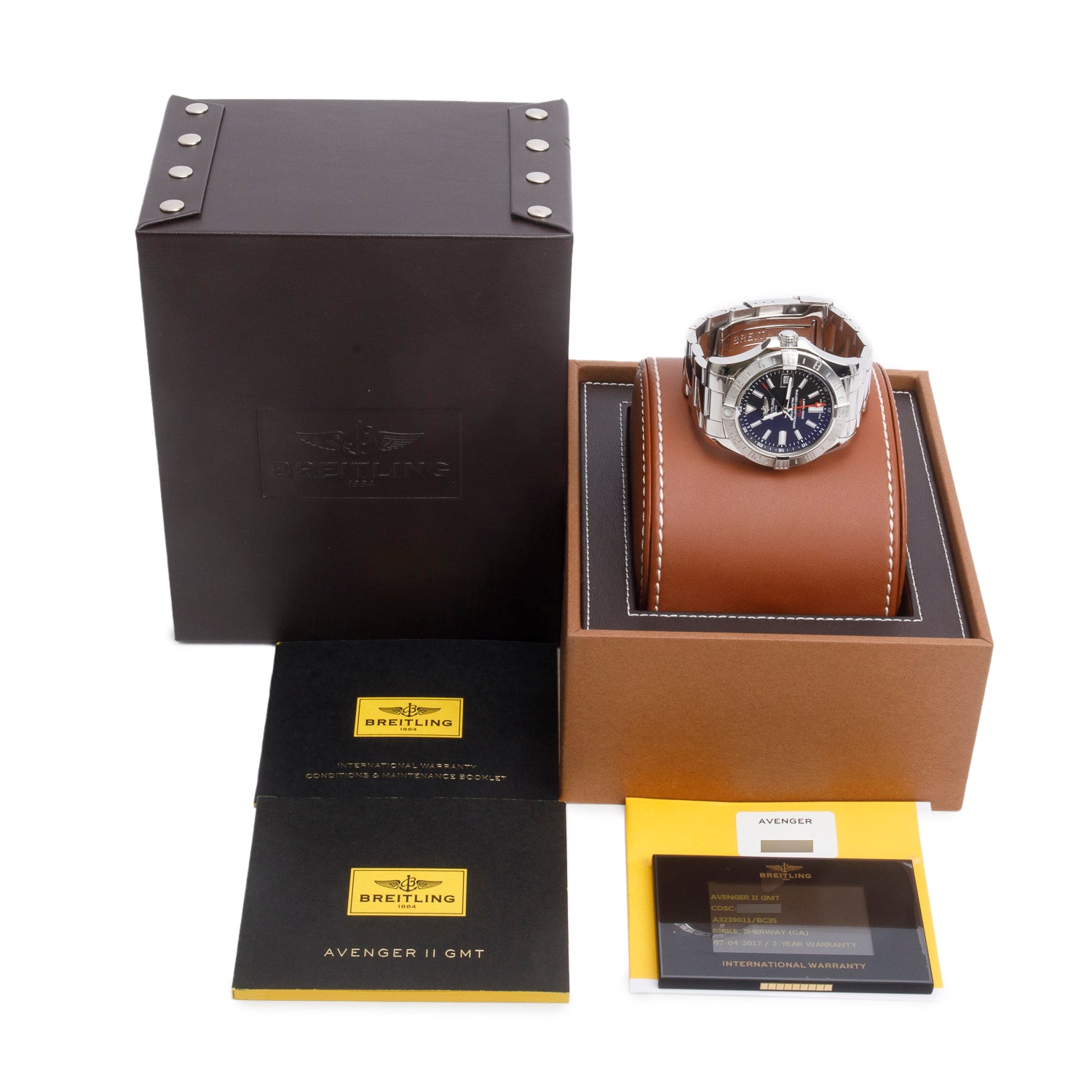 Breitling Stainless Steel Avenger II GMT 43 MM Automatic Watch Black Dial A32390 w/ Box & Papers