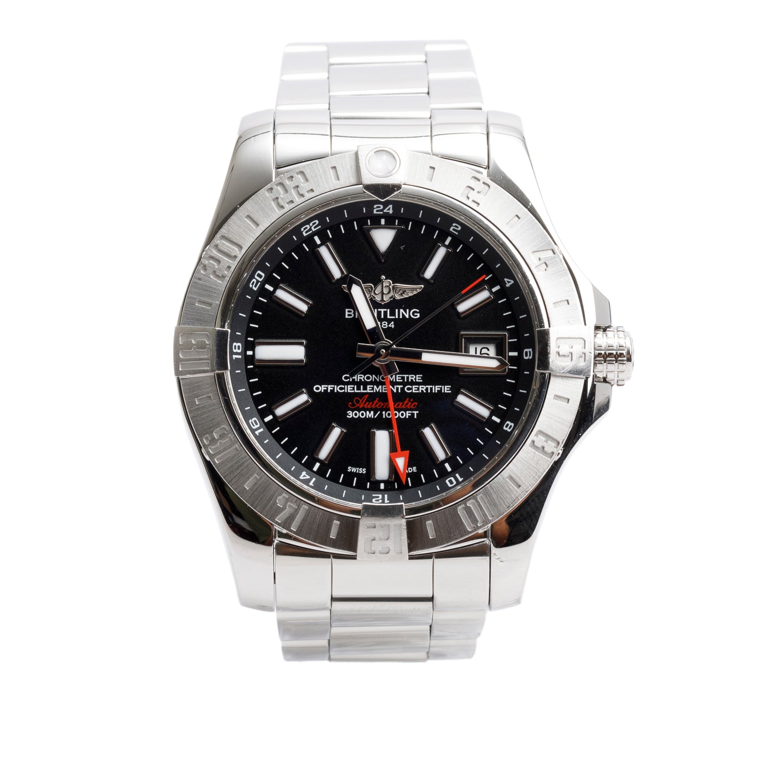 Breitling Stainless Steel Avenger II GMT 43 MM Automatic Watch Black Dial A32390 w/ Box & Papers