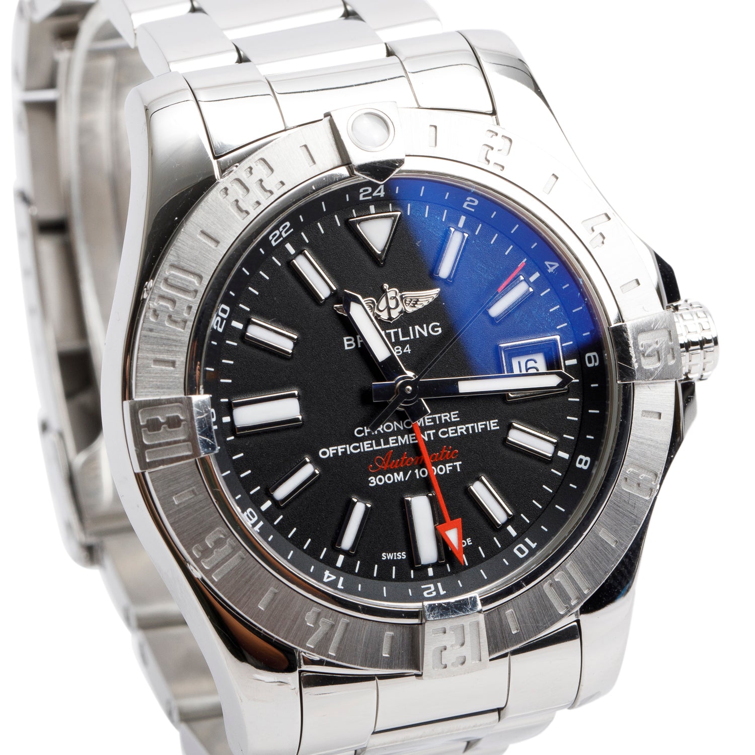 Breitling Stainless Steel Avenger II GMT 43 MM Automatic Watch Black Dial A32390 w/ Box & Papers