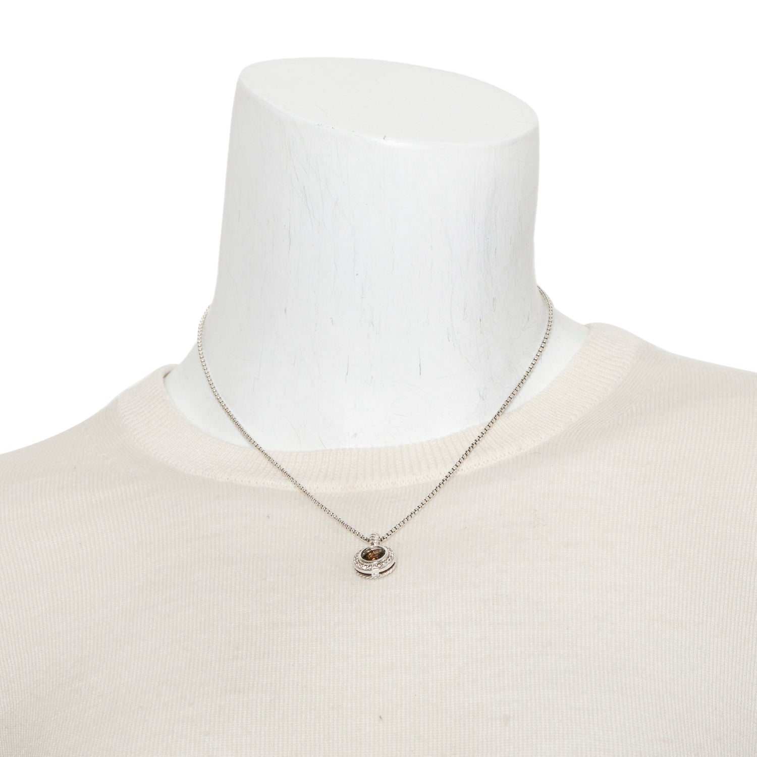 David Yurman Sterling Silver Smoky Quartz  & Diamond Petite Cerise Pendant Necklace