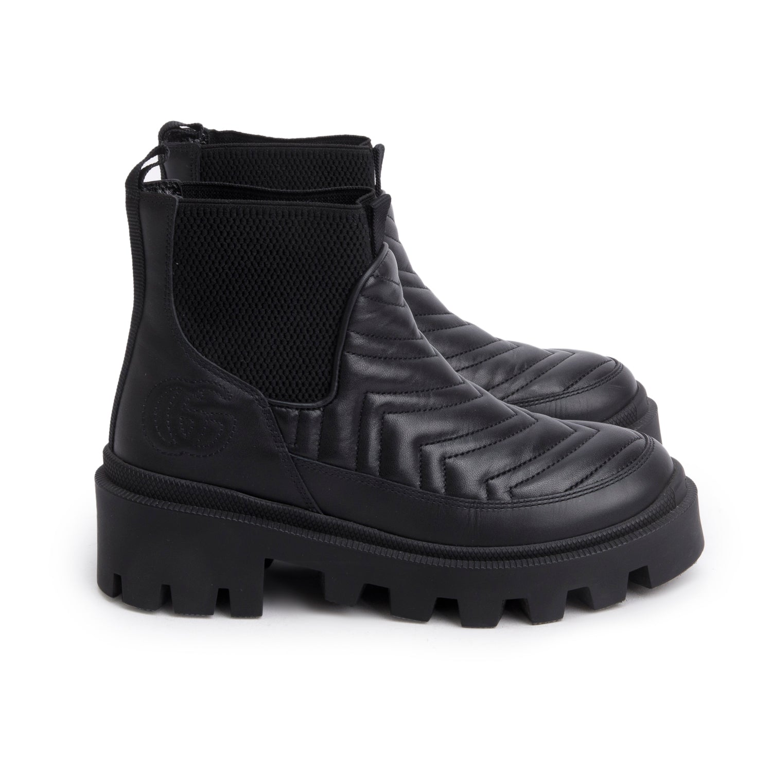 Gucci Black Nappa Matelasse Leather Frances Chelsea Ankle Boots, Size 34.5 w/ Box