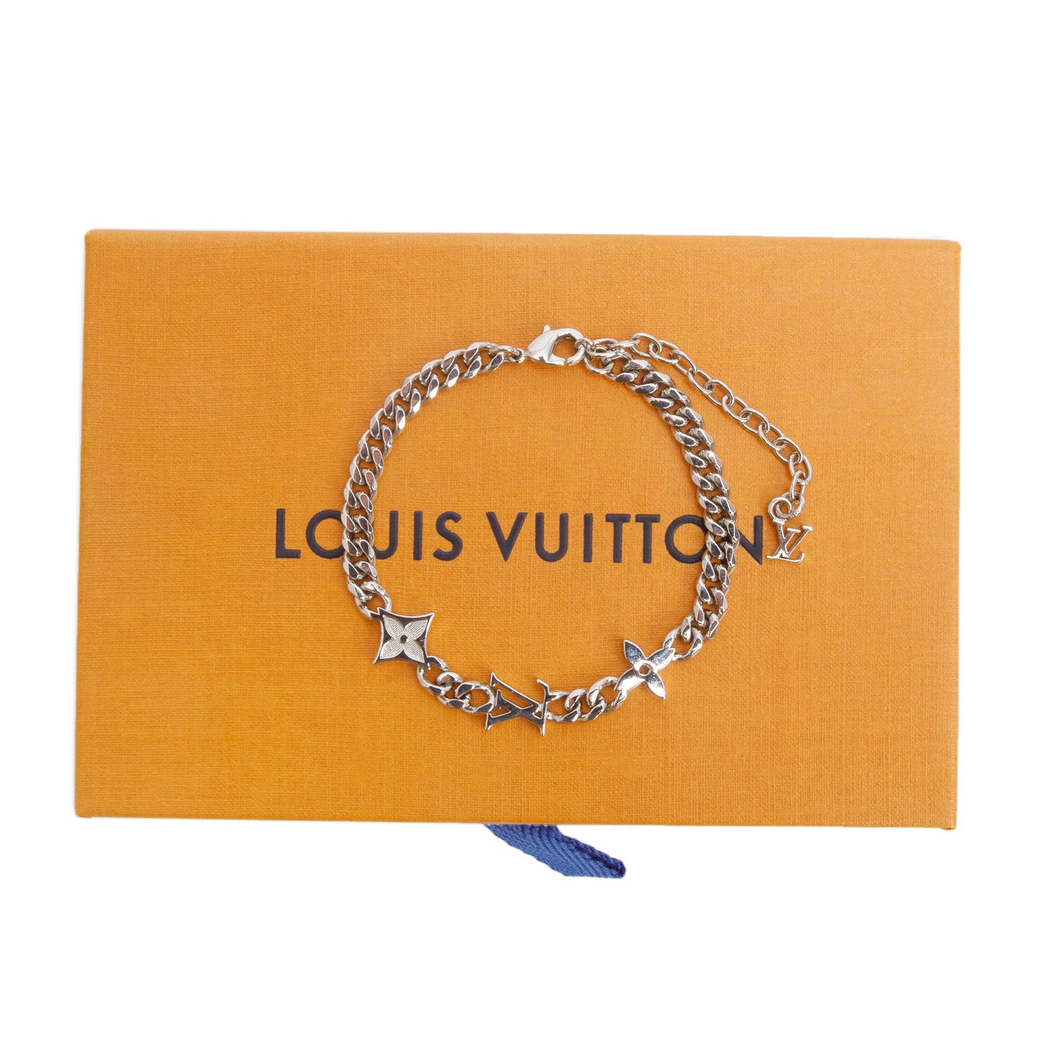 Louis Vuitton 2024 Silver-Tone Brass Monogram Row Bracelet w/ Box