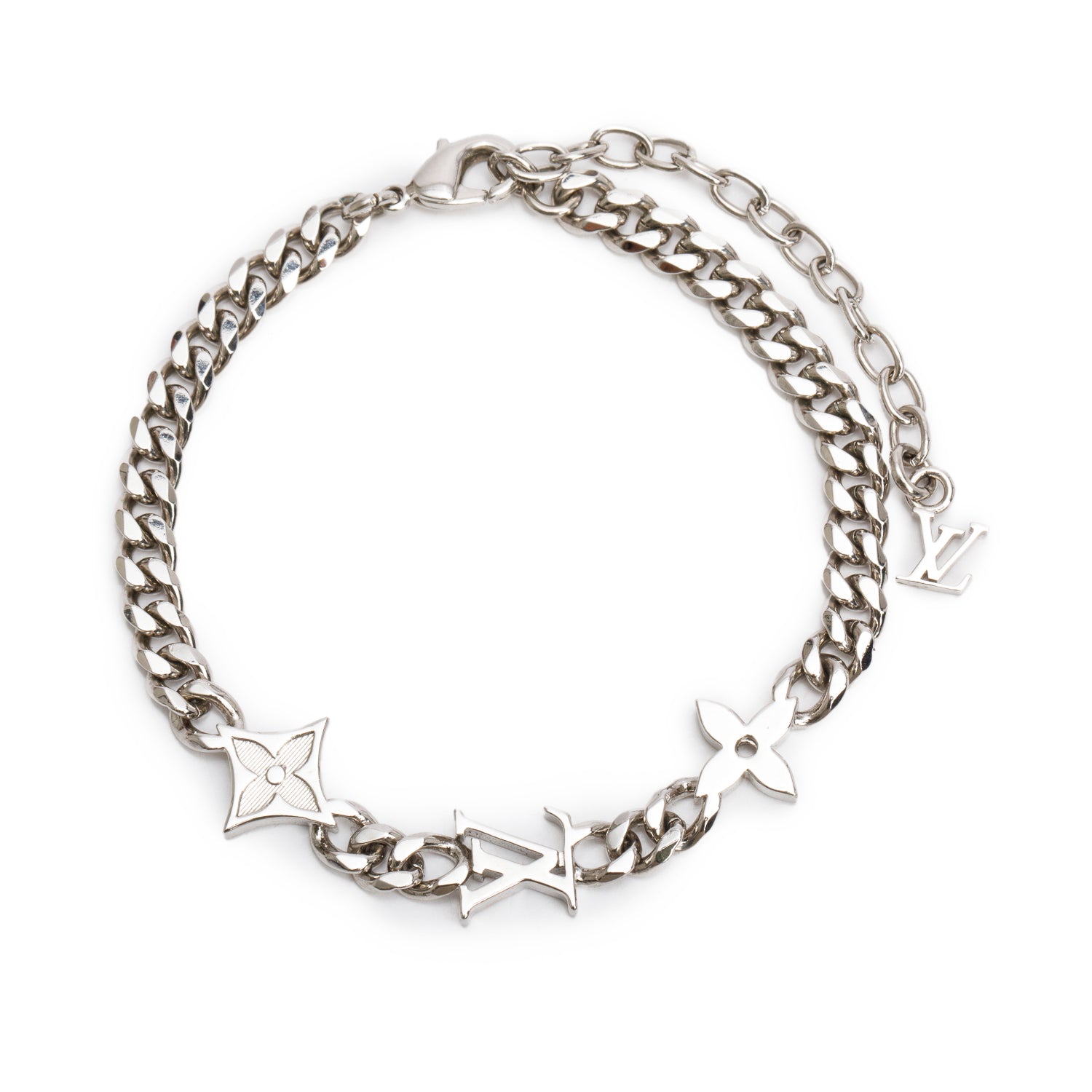 Louis Vuitton 2024 Silver-Tone Brass Monogram Row Bracelet w/ Box