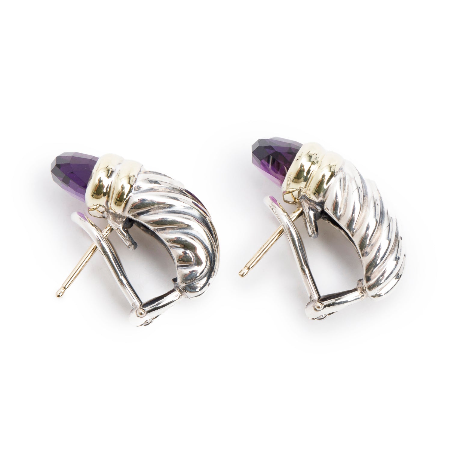 David Yurman Sterling Silver & 14k Yellow Gold Amethyst Shrimp Earrings