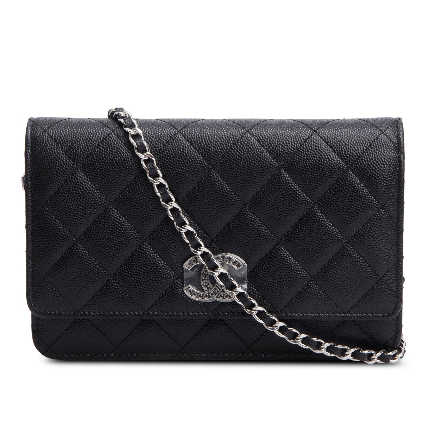 Chanel 2024 Black Quilted Caviar Leather Coco Chanel CC Wallet on Chain w/ Box & Receipt