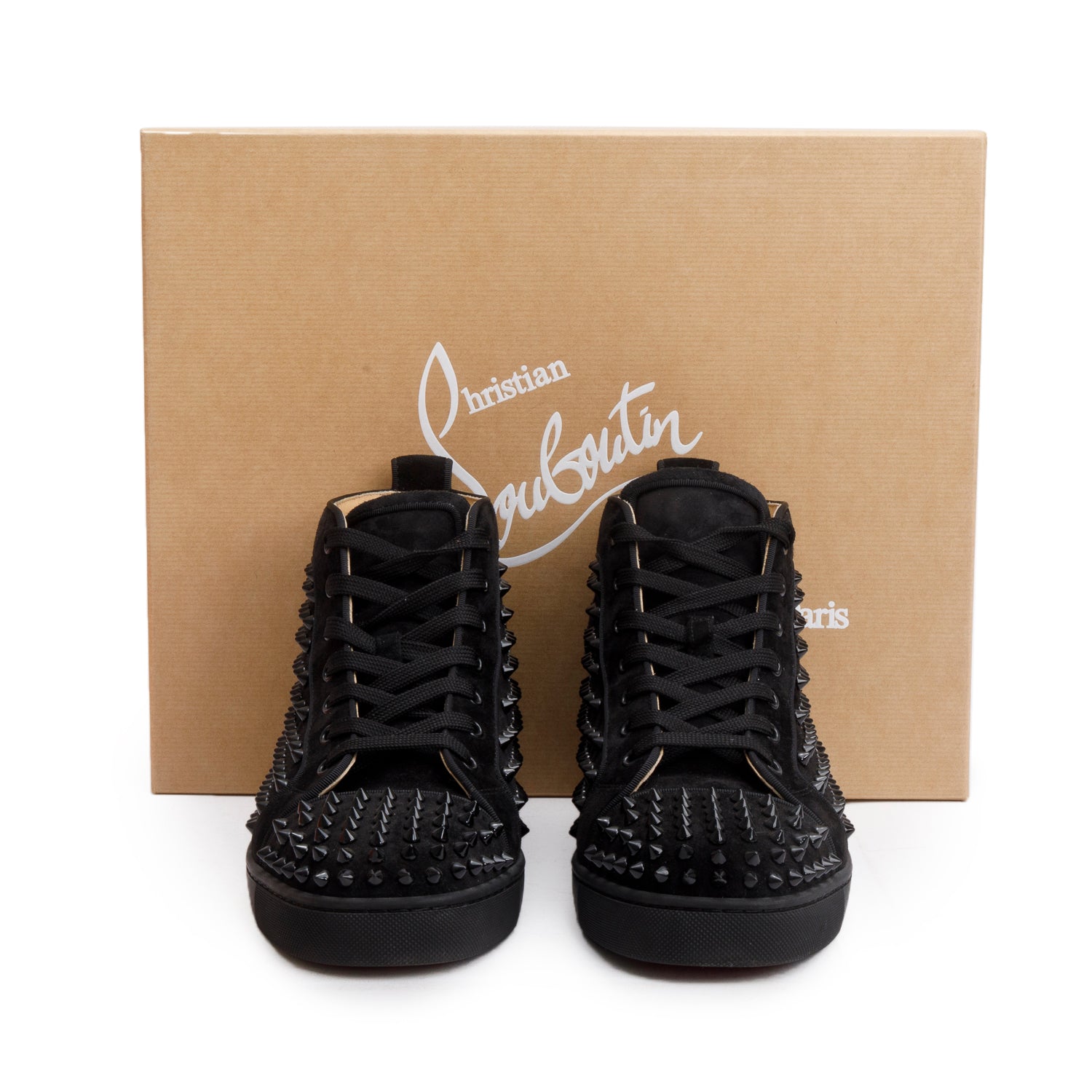 Christian Louboutin Black Suede Lou Spikes Sneakers, Men's Size 41.5 w/ Box