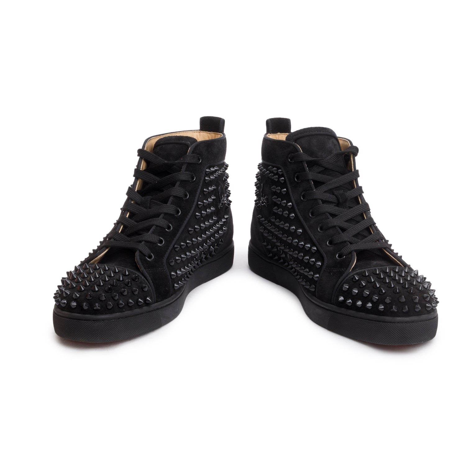 Christian Louboutin Black Suede Lou Spikes Sneakers, Men's Size 41.5 w/ Box