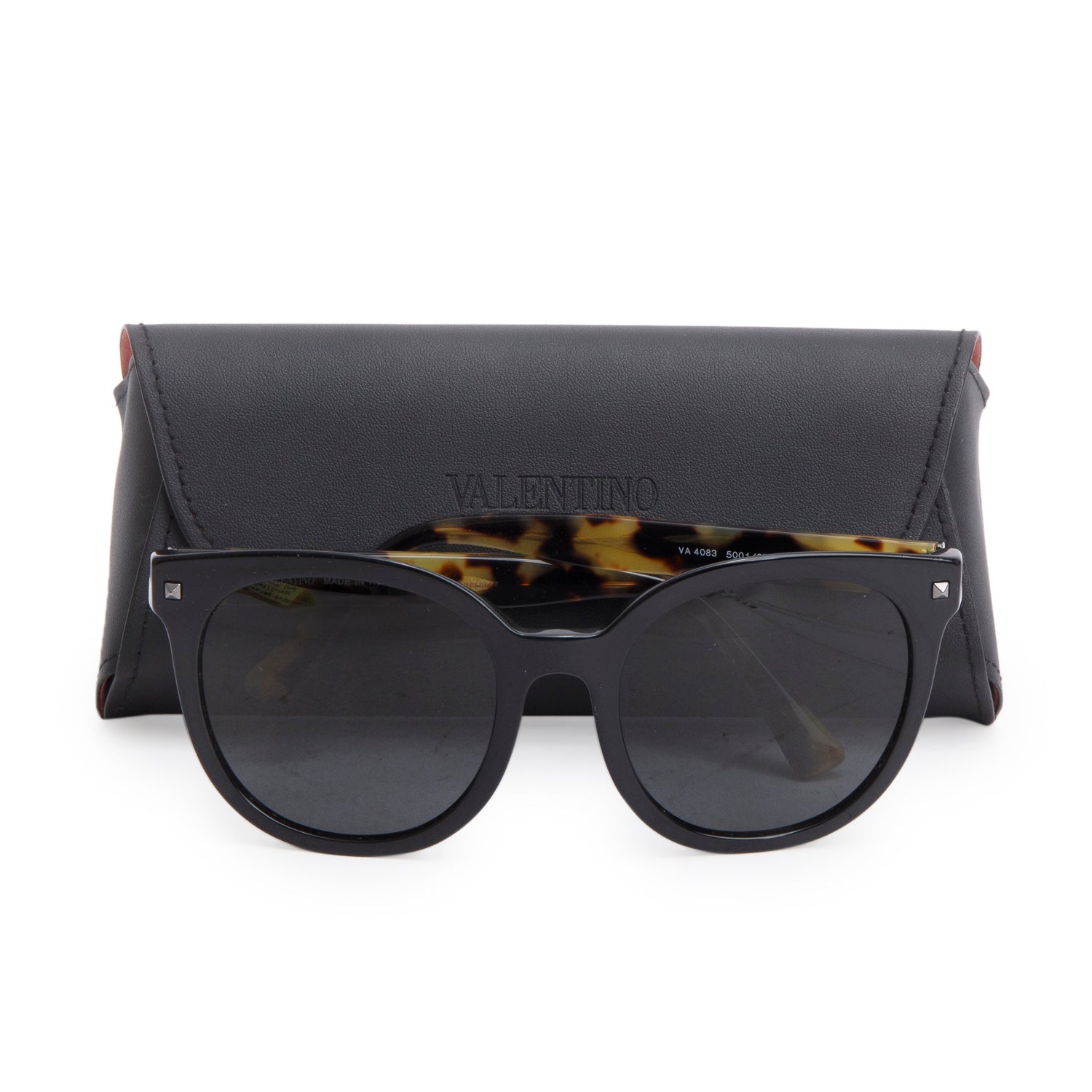 Valentino VA 4083 Black/Tortoise Acetate Stud Square Sunglasses w/ Case