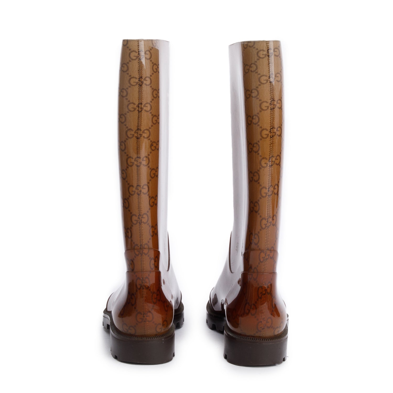 Gucci Brown GG Rubber Rain Boots, Size 38