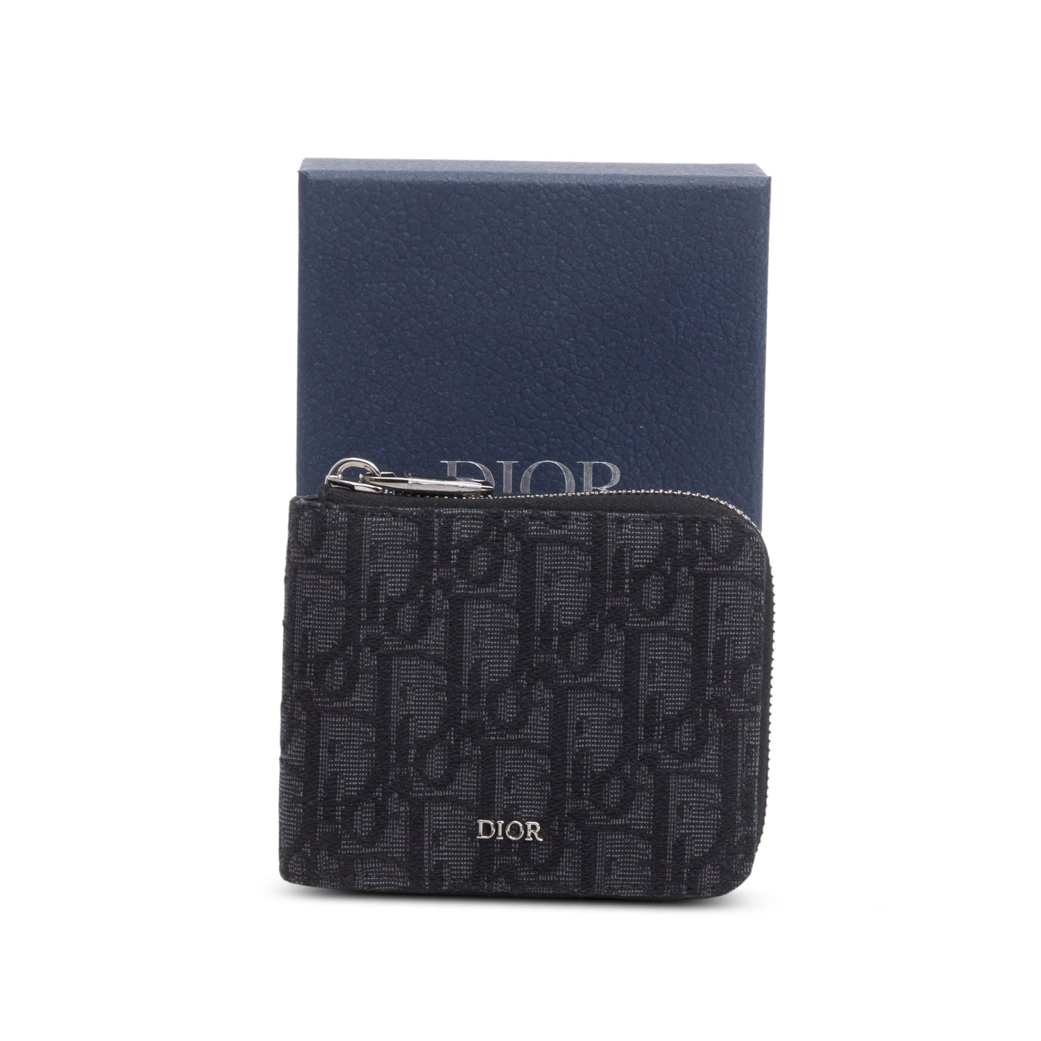 Christian Dior 2022 Black Oblique Zipped Coin Purse Wallet w/ Box
