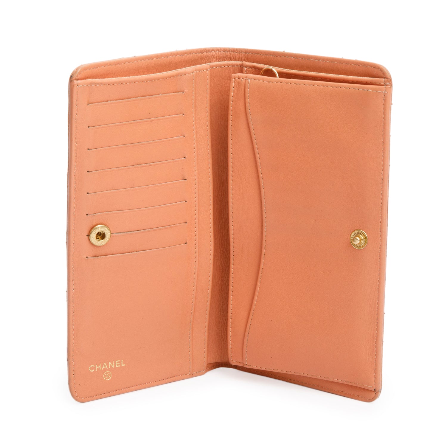 Chanel Orange Caviar Quilted Yen Wallet