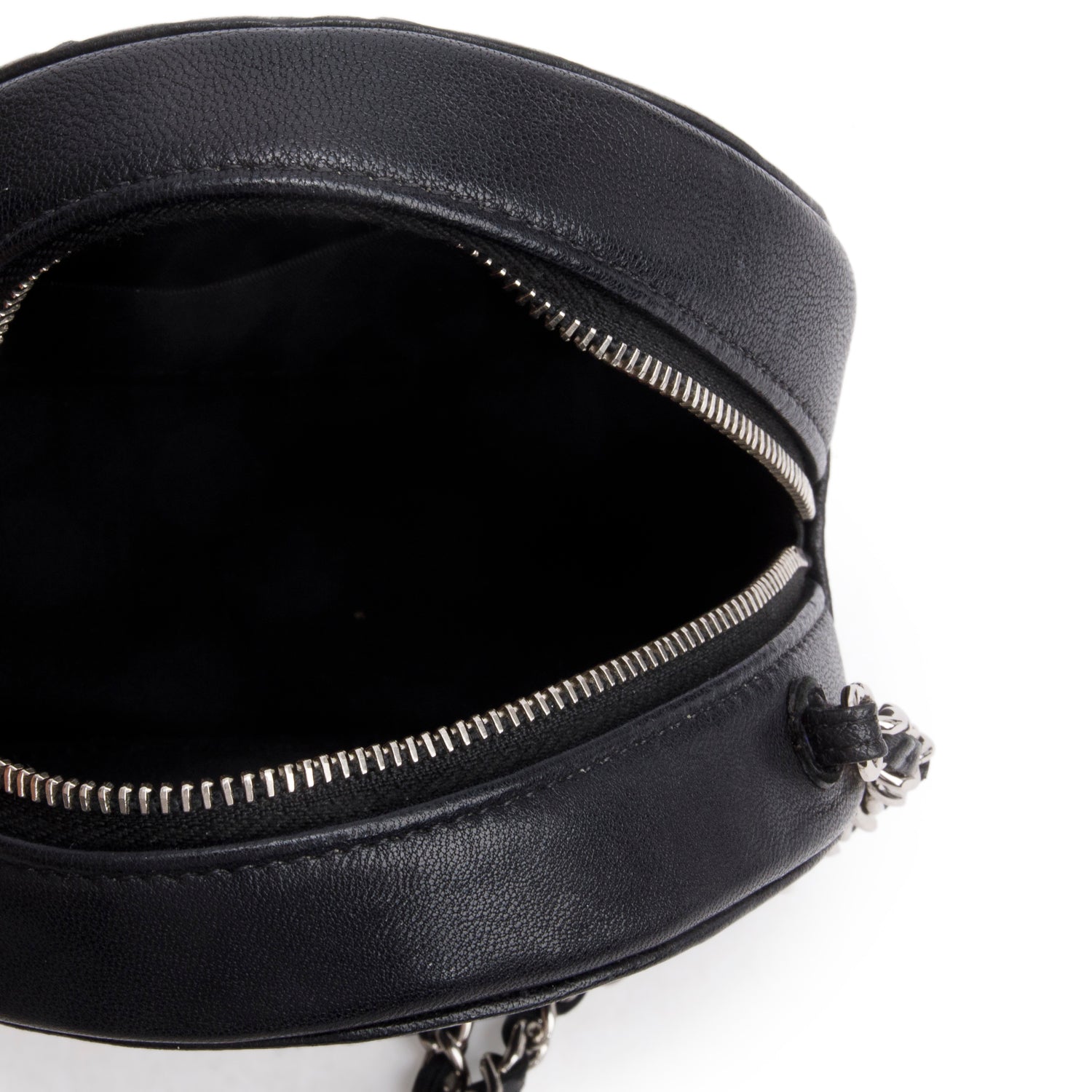 Chanel Black Caviar Camellia Embossed Round Clutch w/ Box & Authenticity Card