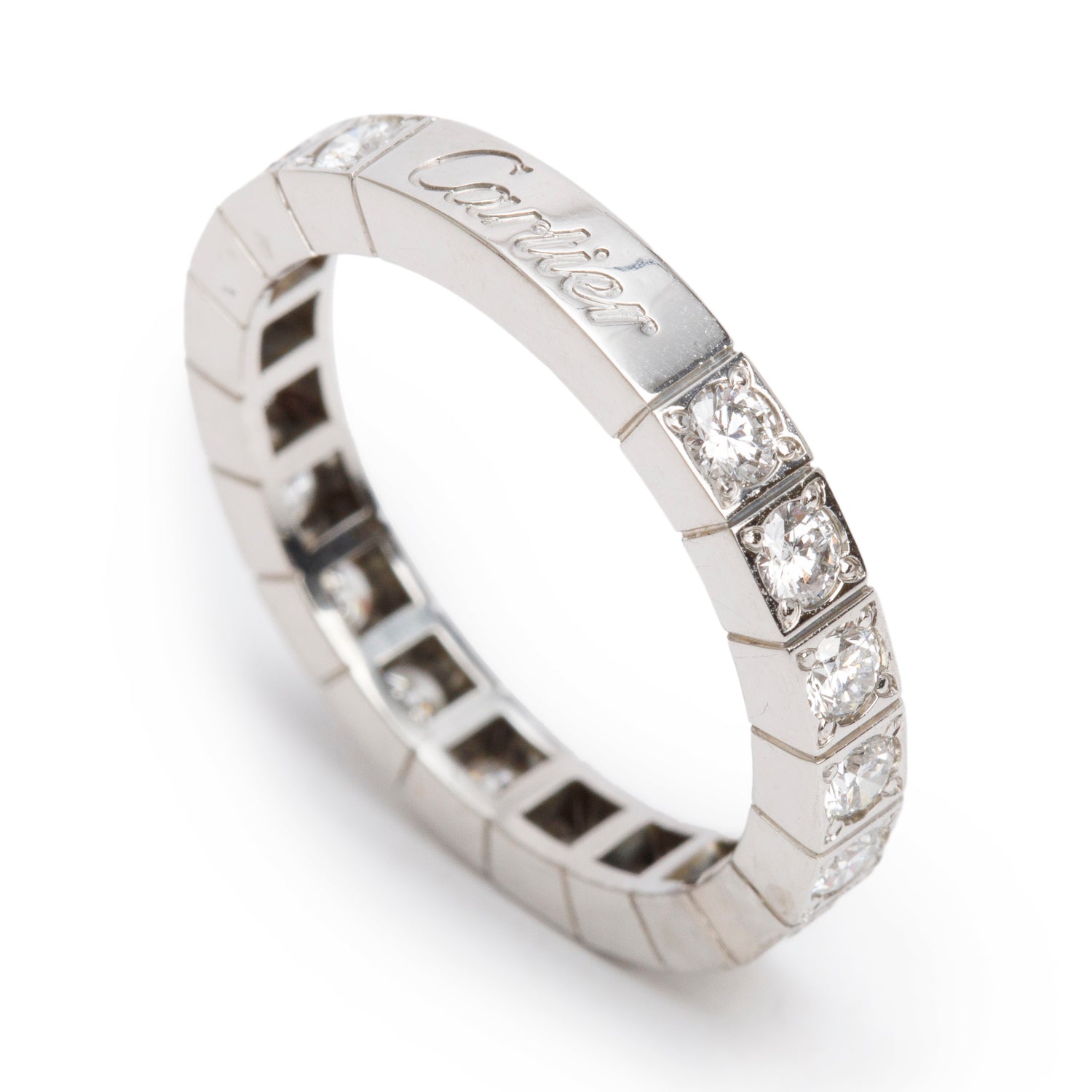 Cartier 18k White Gold Lanieres Diamond Band Ring, Size 54 6.75 w/ Box & Certificate