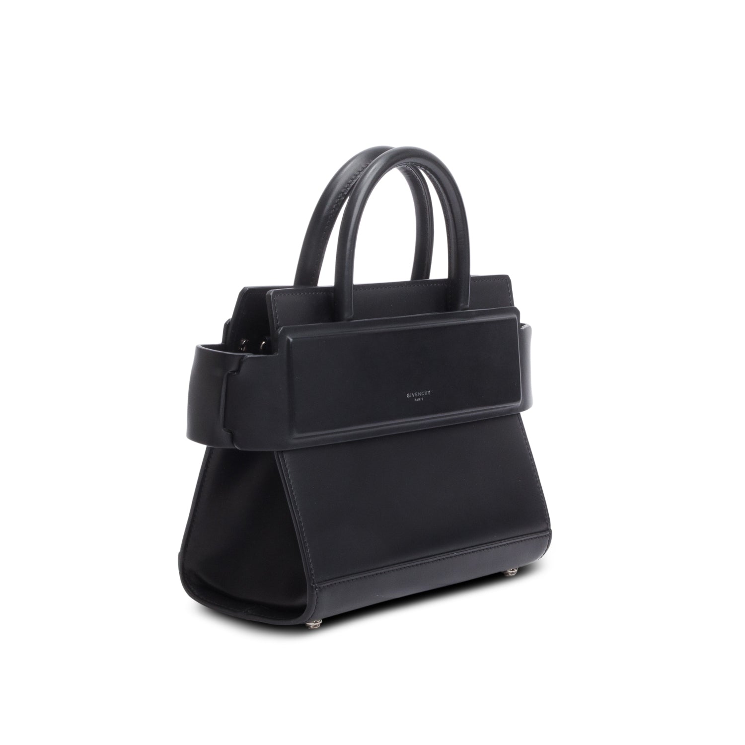 Givenchy Black Smooth Leather Small Horizon Satchel w/ Strap