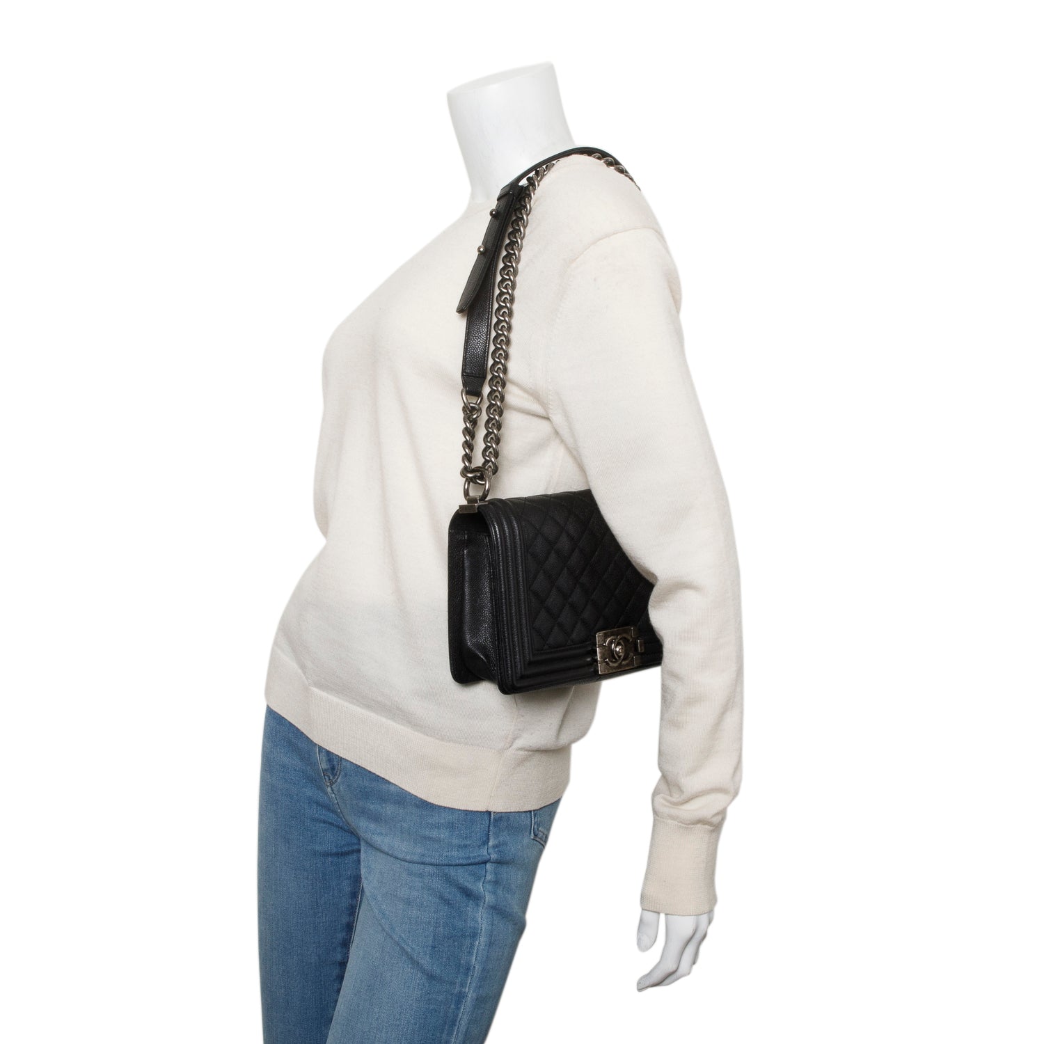 Chanel Black Caviar Quilted Medium Boy Flap Bag