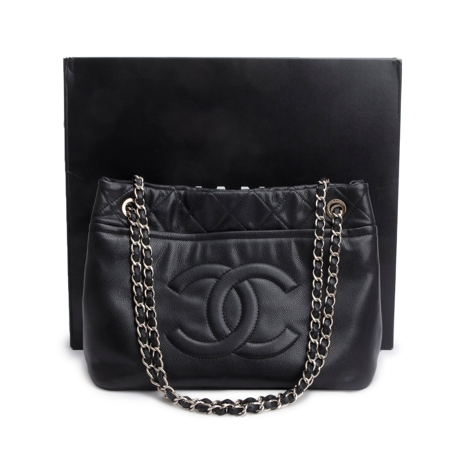 Chanel Black Caviar Leather Timeless CC Shopping Tote w/ Box & Authenticity Card