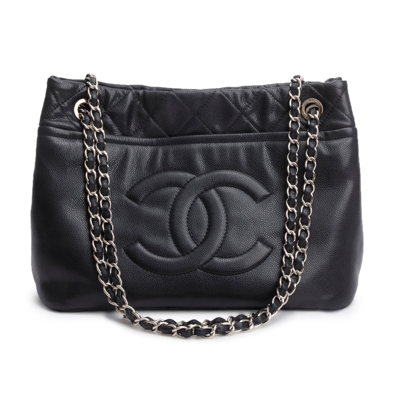 Chanel Black Caviar Leather Timeless CC Shopping Tote w/ Box & Authenticity Card