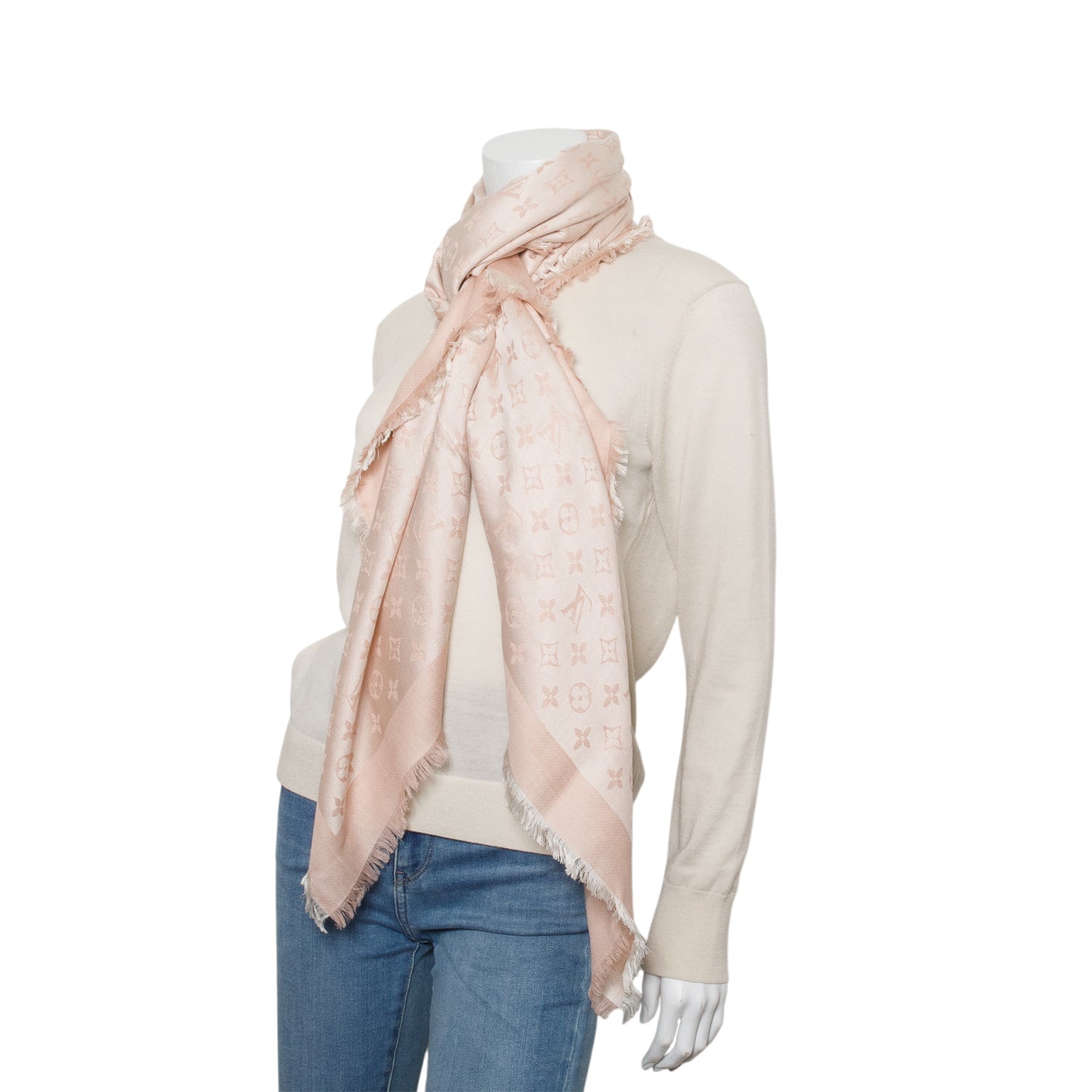 Louis Vuitton Pink Silk/Wool Monogram Shawl w/ Box