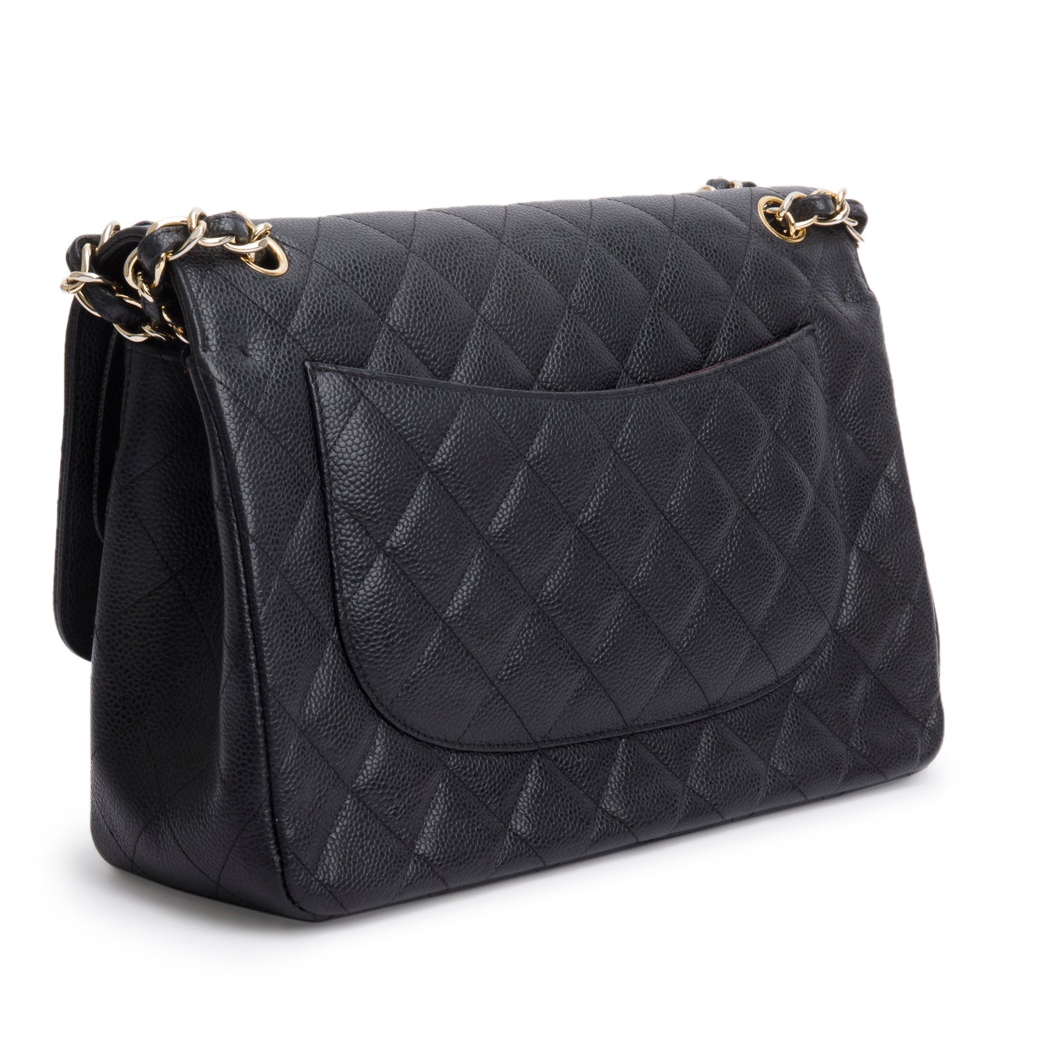 Chanel Black Caviar Jumbo Classic Double Flap Bag w/ Authenticity Card