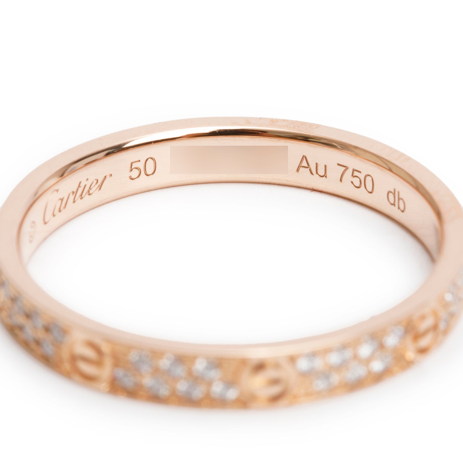 Cartier 2023 18k Rose Gold Paved Diamond Love Ring, Mini Model Size 50 5.25 w/ Box & Certificate