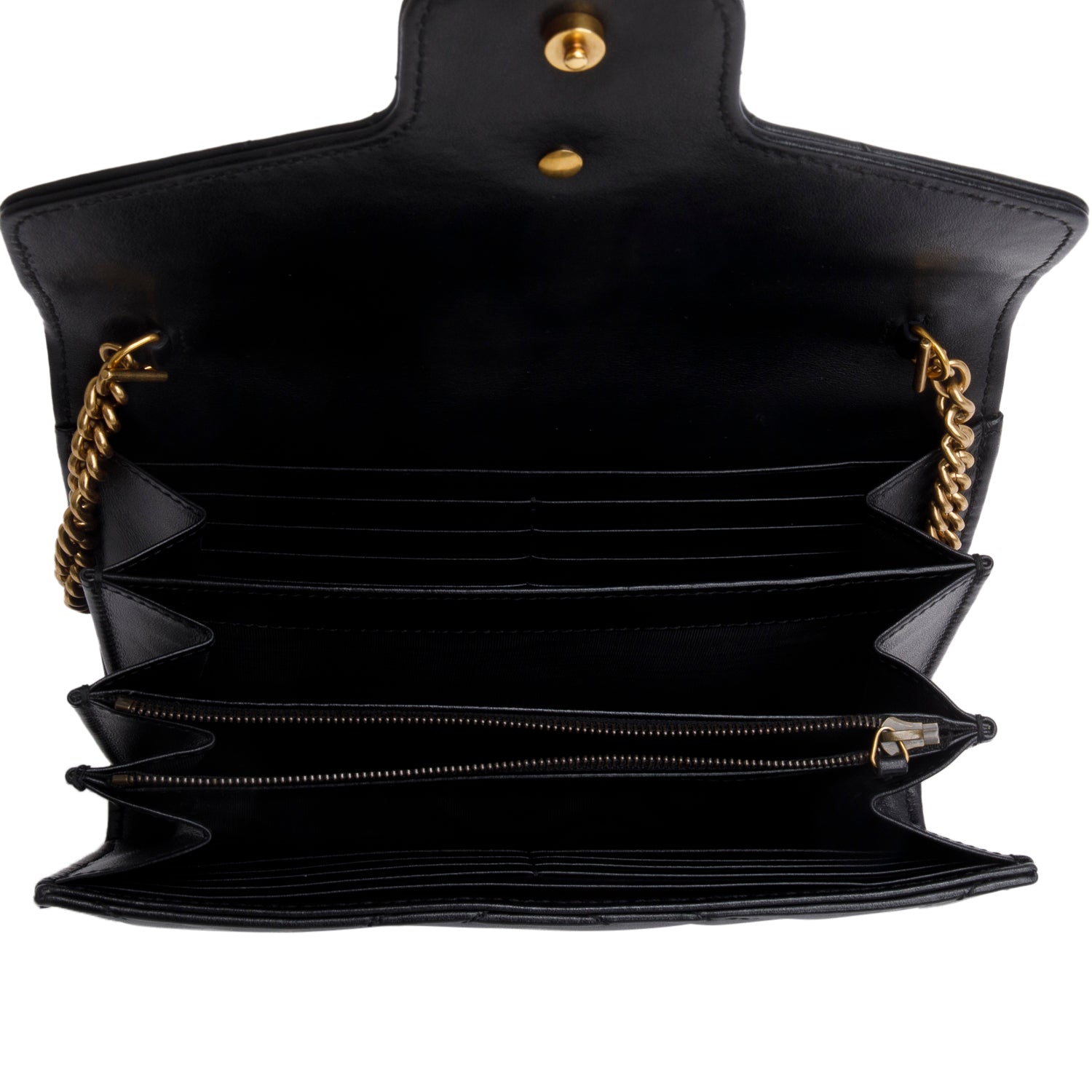 Gucci Black Calfskin Matelasse GG Marmont Chain Wallet w/ Box