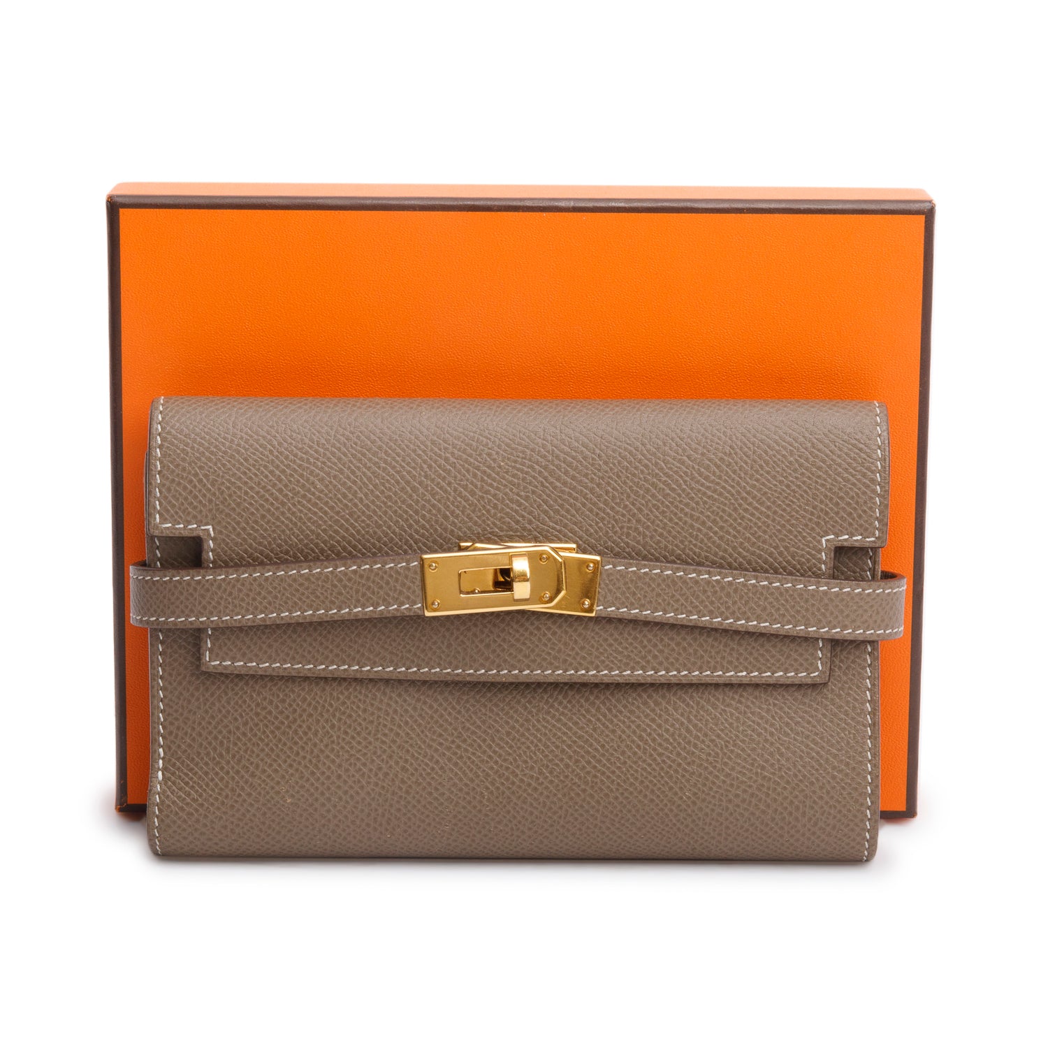 Hermes Etoupe Epsom Leather Medium Kelly Wallet w/ Box
