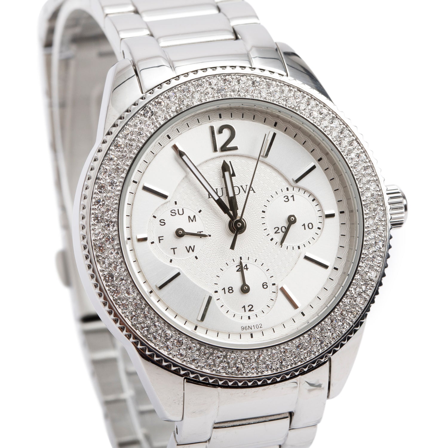 Bulova Stainless Steel Crystal Bezel 38 MM Boyfriend Chronograph Quartz Watch