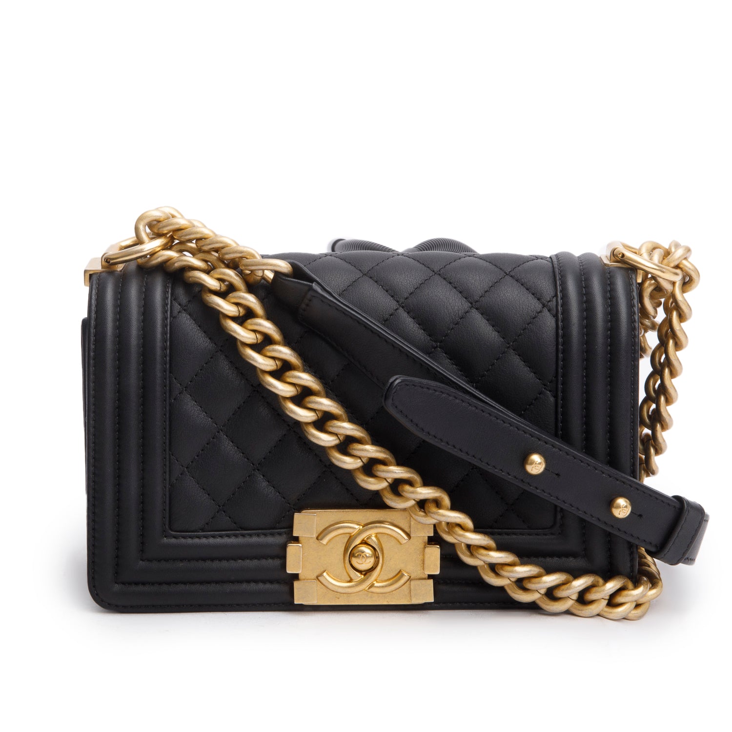 Chanel 2021 Black Quilted Lambskin Leather Small Boy Bag w/ Box, Receipt and Authenticity Card