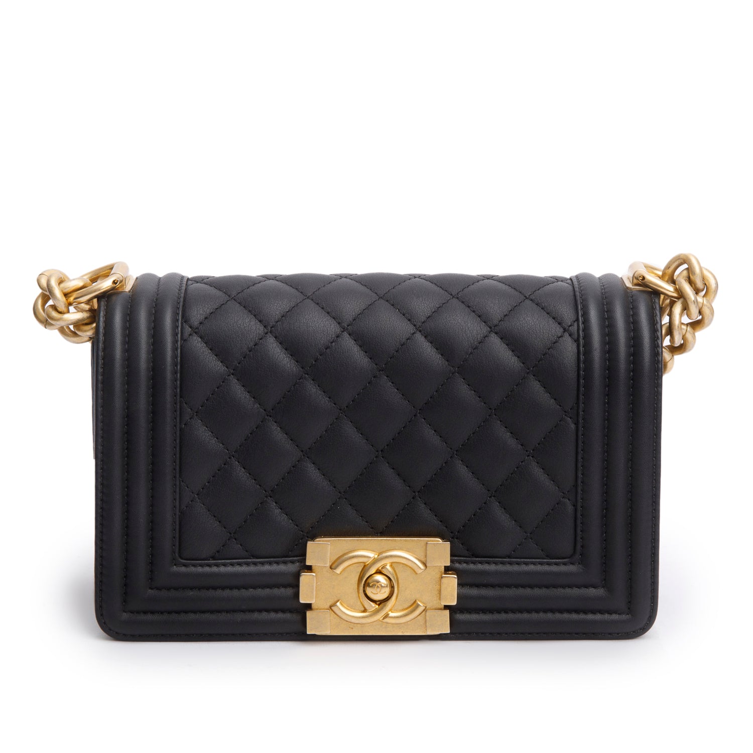 Chanel 2021 Black Quilted Lambskin Leather Small Boy Bag w/ Box, Receipt and Authenticity Card