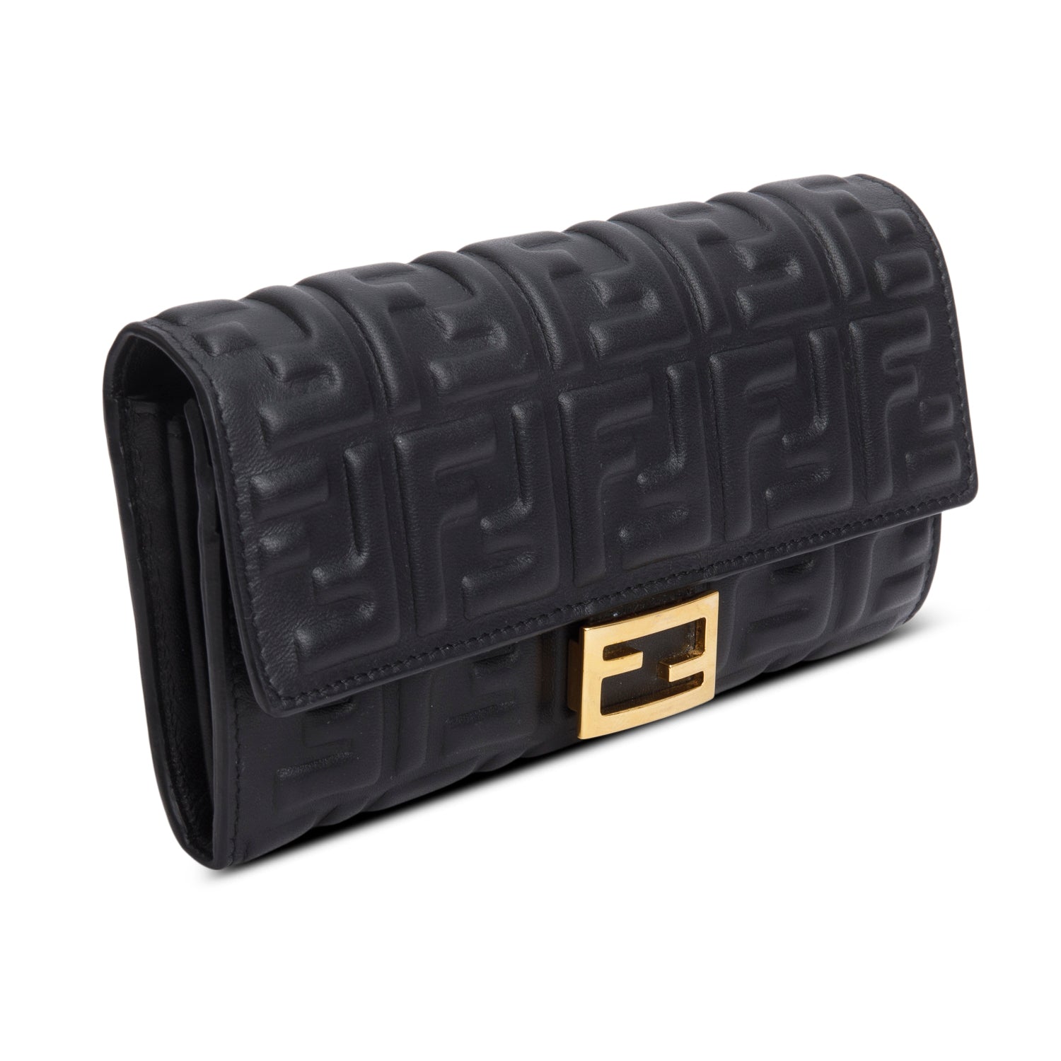 Fendi Black Nappa Mattisse FF Embossed Continental Wallet w/ Box
